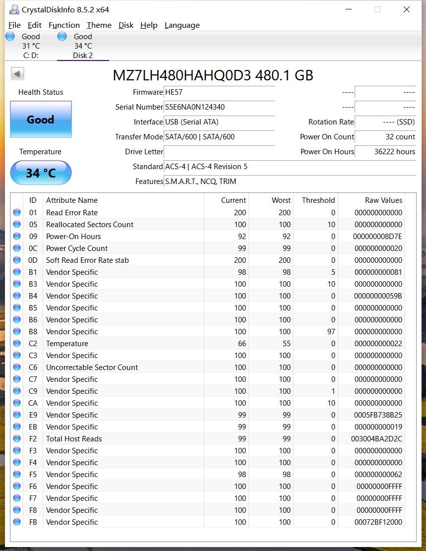 0GYD5H Dell MZ-7LH480A PM883 480GB SATA 6.0Gbps Read Intensive Solid State Drive