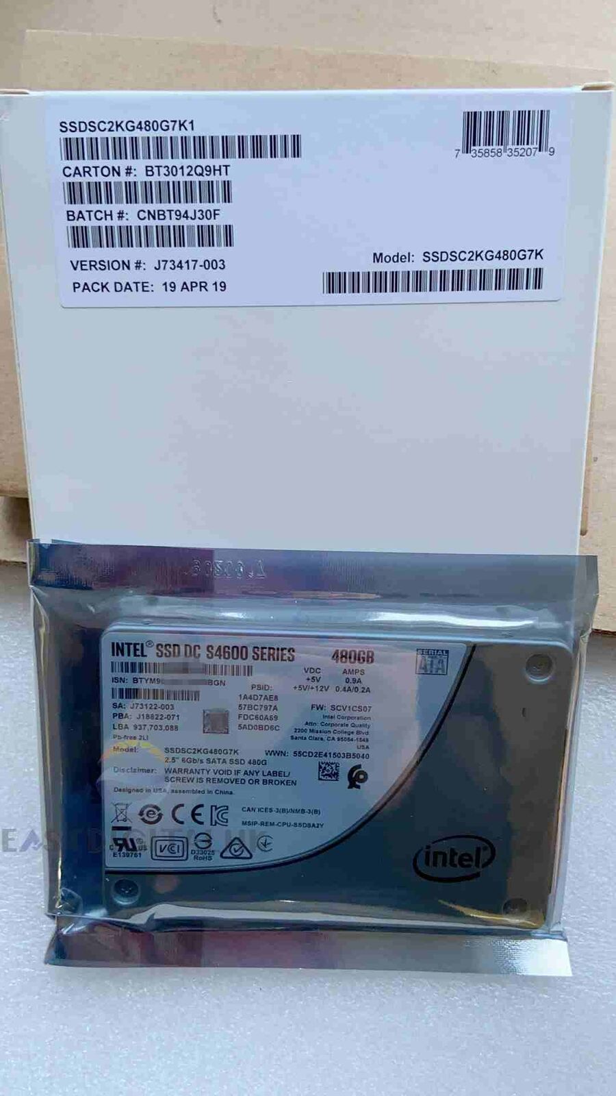 Intel SSDSC2KG480G7K DC-S4600 Series 480GB 2.5'' TLC 3D2 7mm SATA 6Gb/s SSD New