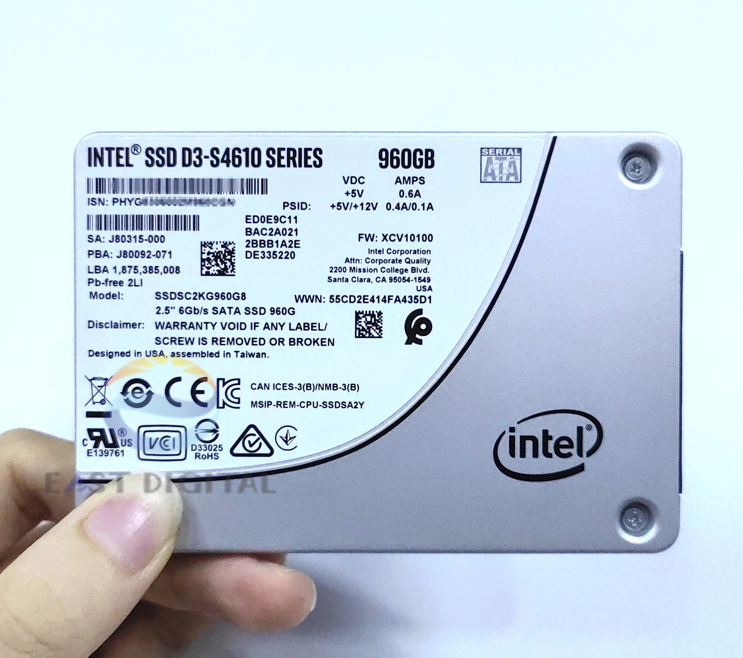 Intel SSDSC2KG960G801 D3-S4610 Series 960GB 2.5'' TLC 3D2 7mm SATA 6Gb/s SSD New