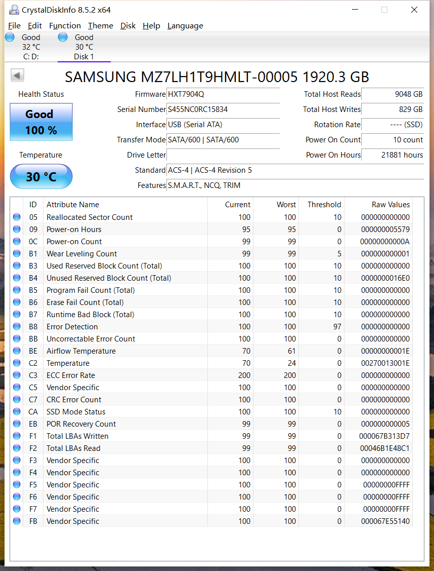 SAMSUNG PM883 2.5'' 1.92TB SSD MZ-7LH1T90 SATA 6.0Gbps MZ7LH1T9HMLT-00005