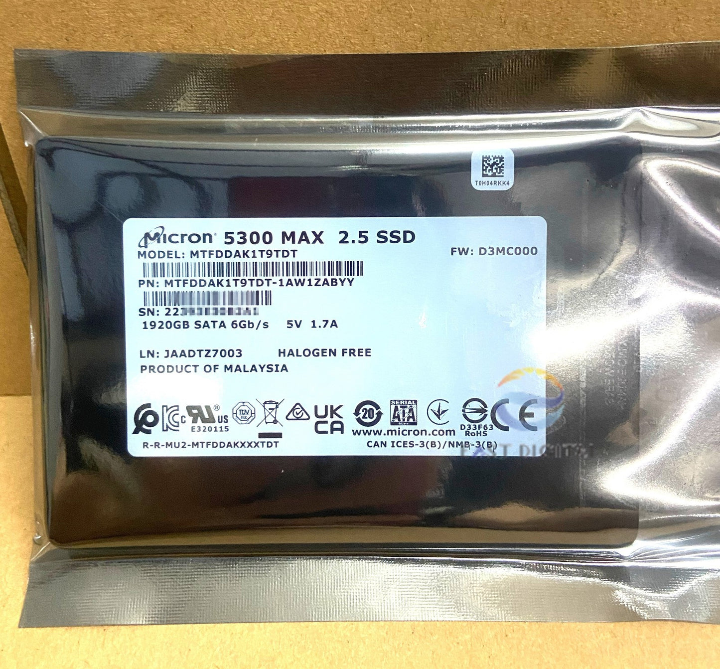 Micron 5300 MAX MTFDDAK1T9TDT 1.92TB 6Gbs 1AW1ZABYY SATA 2.5in Solid State Drive