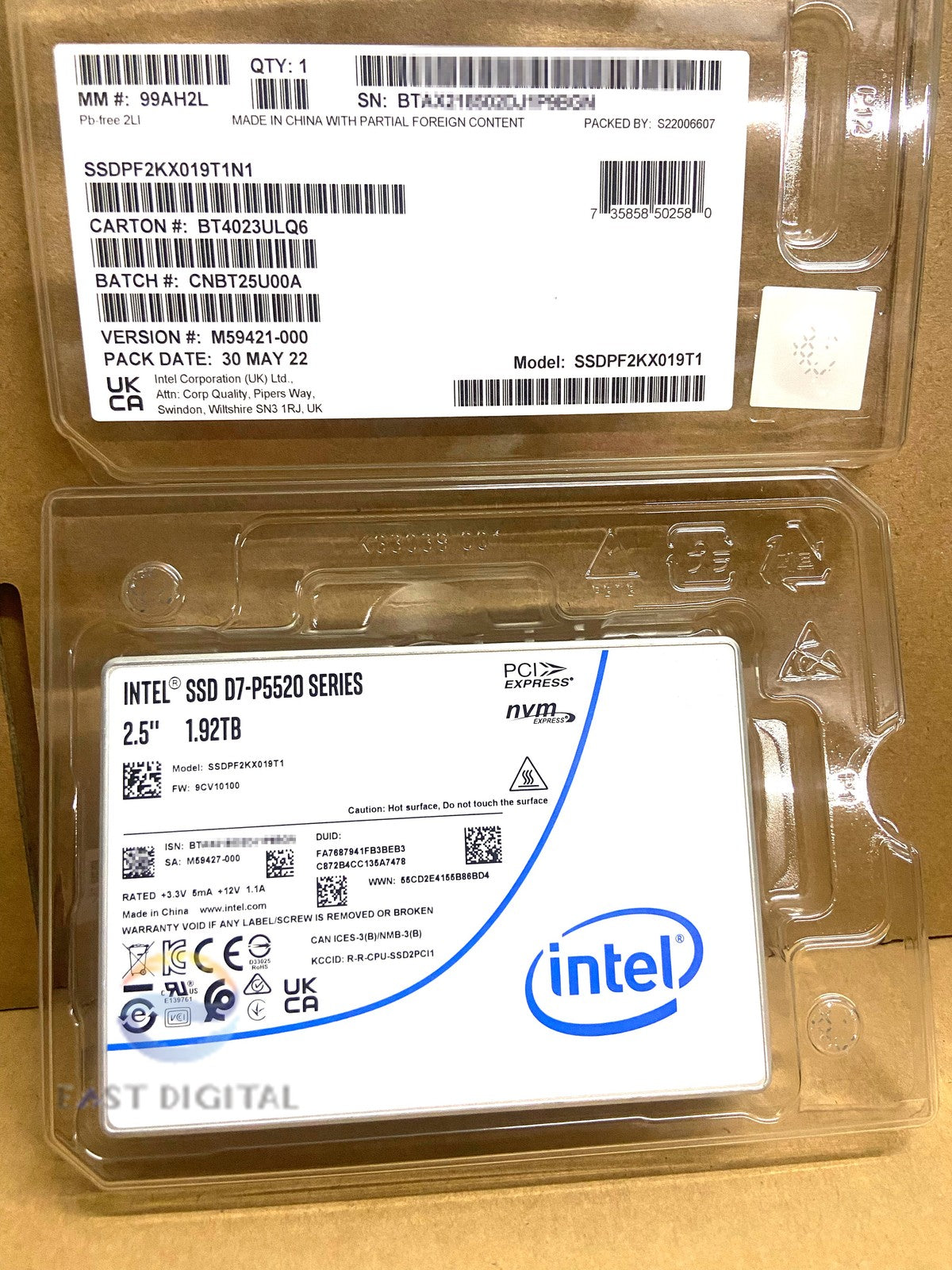 Intel SSDPF2KX019T1N1 P5520 1.92TB PCIE4.0 NVMe U.2 Solid State Drive Brand New