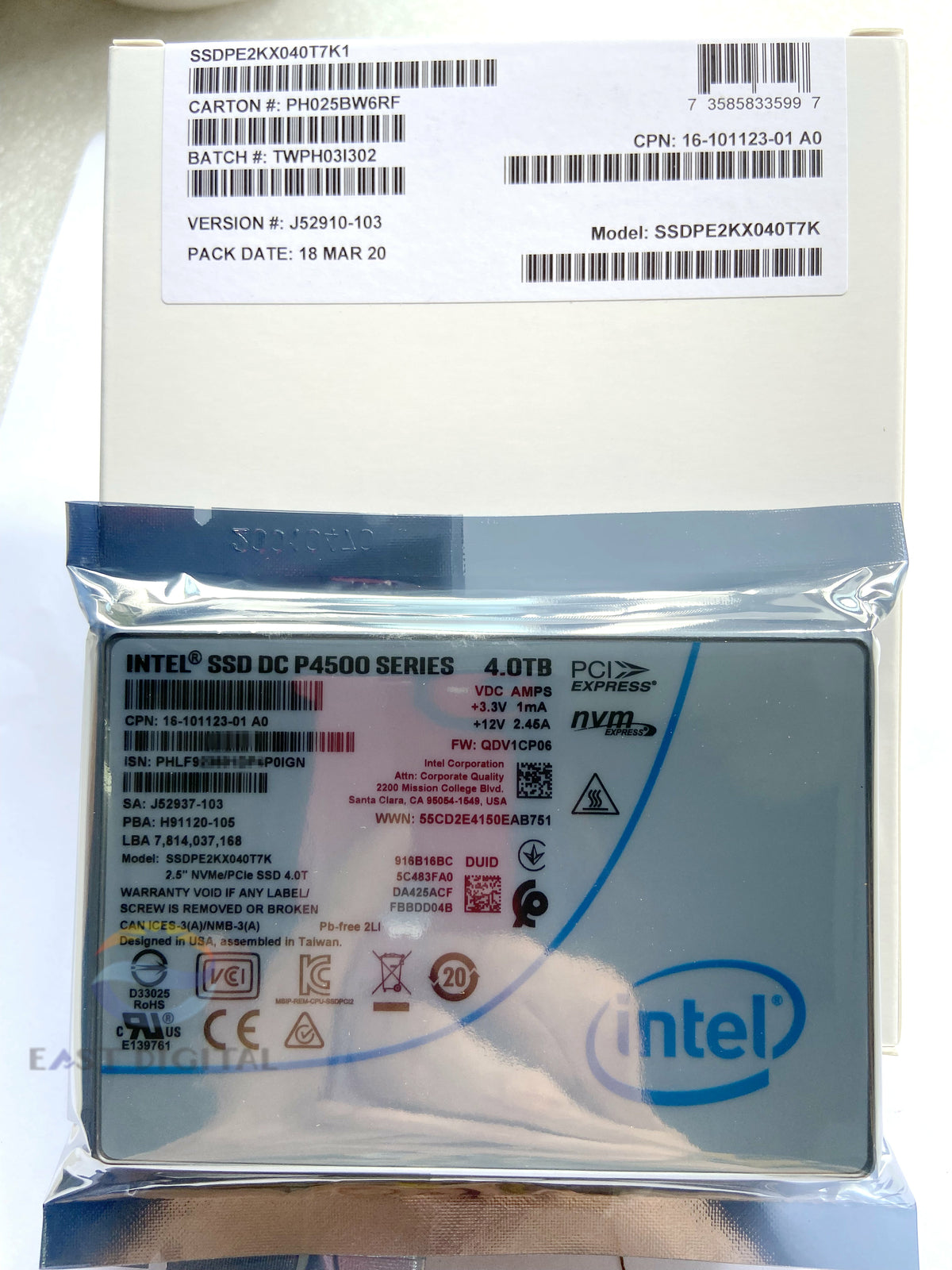 Intel DC P4500 Series 4TB NVME 2.5" PCIE Solid State Drive SSDPE2KX040T7K New
