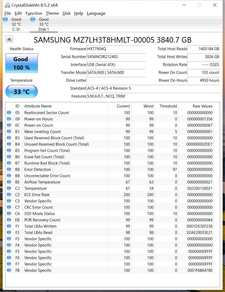 Samsung MZ-7LH3T80 PM883 3.84TB 2.5'' SATA MZ7LH3T8HMLT-00005 6.0Gbps Solid state drive