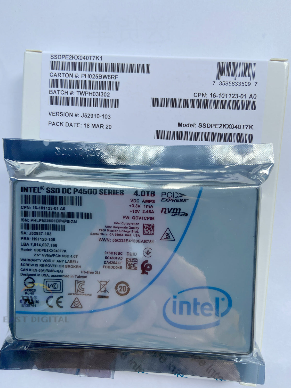 Intel DC P4500 Series 4TB NVME 2.5" PCIE Solid State Drive SSDPE2KX040T7K New