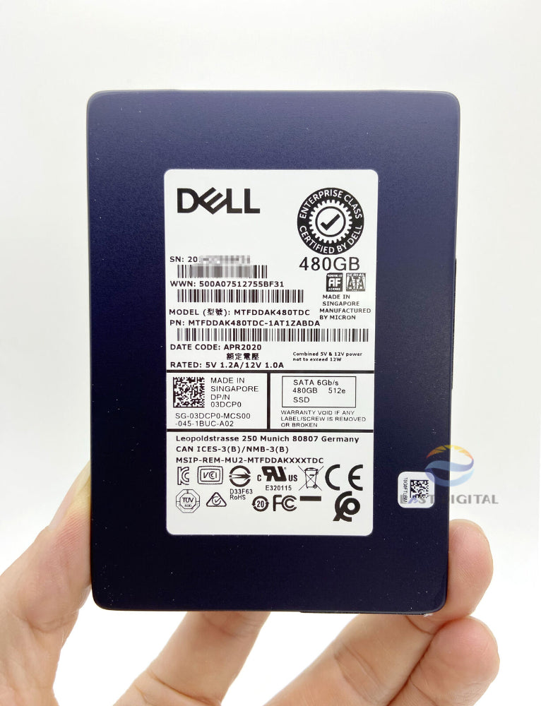 03DCP0 Dell MTFDDAK480TDC 480GB SATA 6Gb/s 512e 2.5'' Read Intensive Solid State Drive
