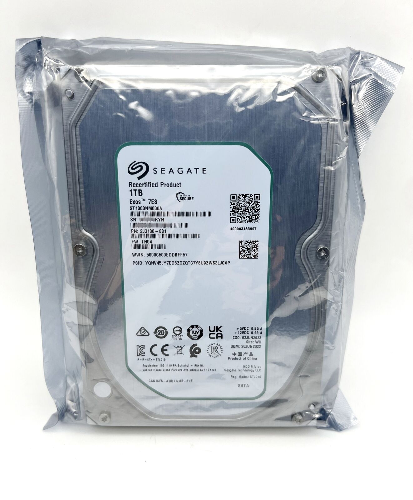 Seagate ST1000NM000A Exos 7E8 1TB 3.5" SATA 2J3100 6Gb/s 7200RPM Hard Drive