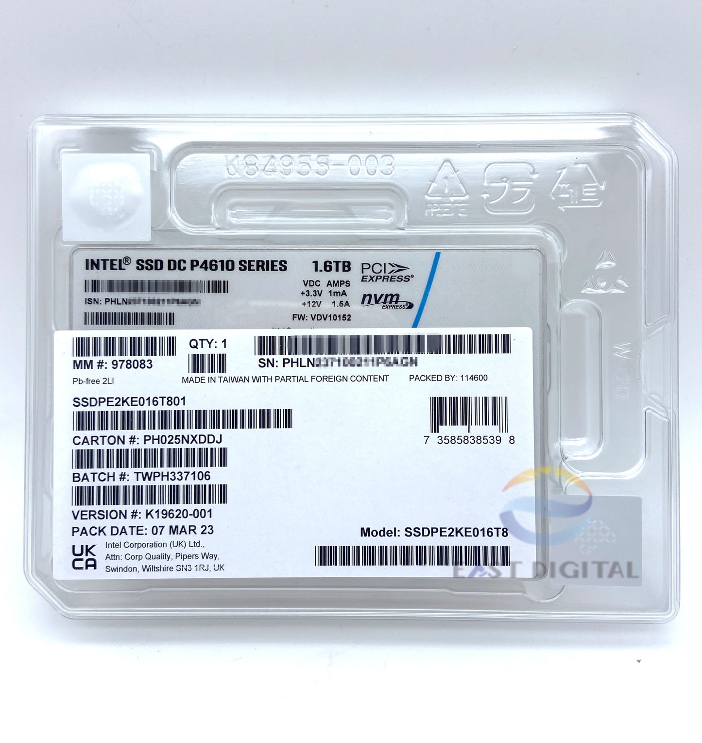 SSDPE2KE016T8 Intel DC P4610 Series 1.6TB 2.5" PCIe NVMe U.2 Solid State Drive