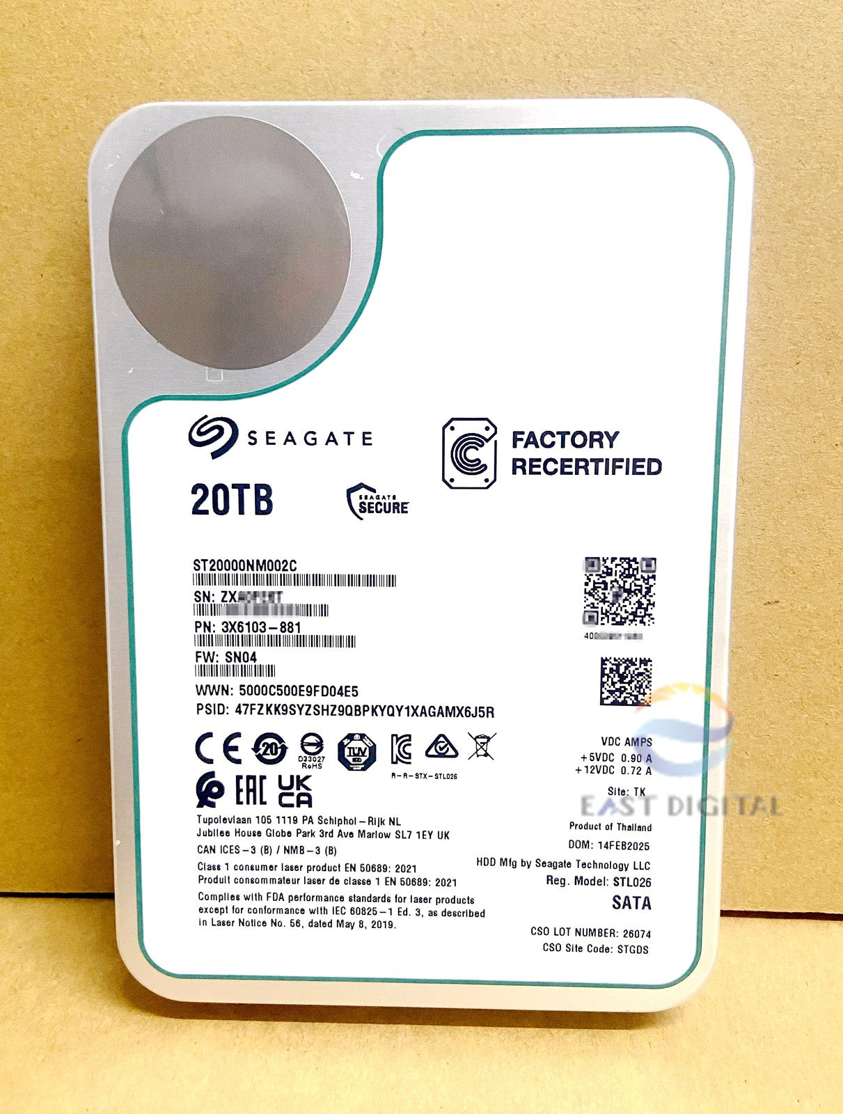 ST20000NM002C Seagate Exos 20TB 3.5" 7.2K 6Gb/s SATA 256MB Hard Drive