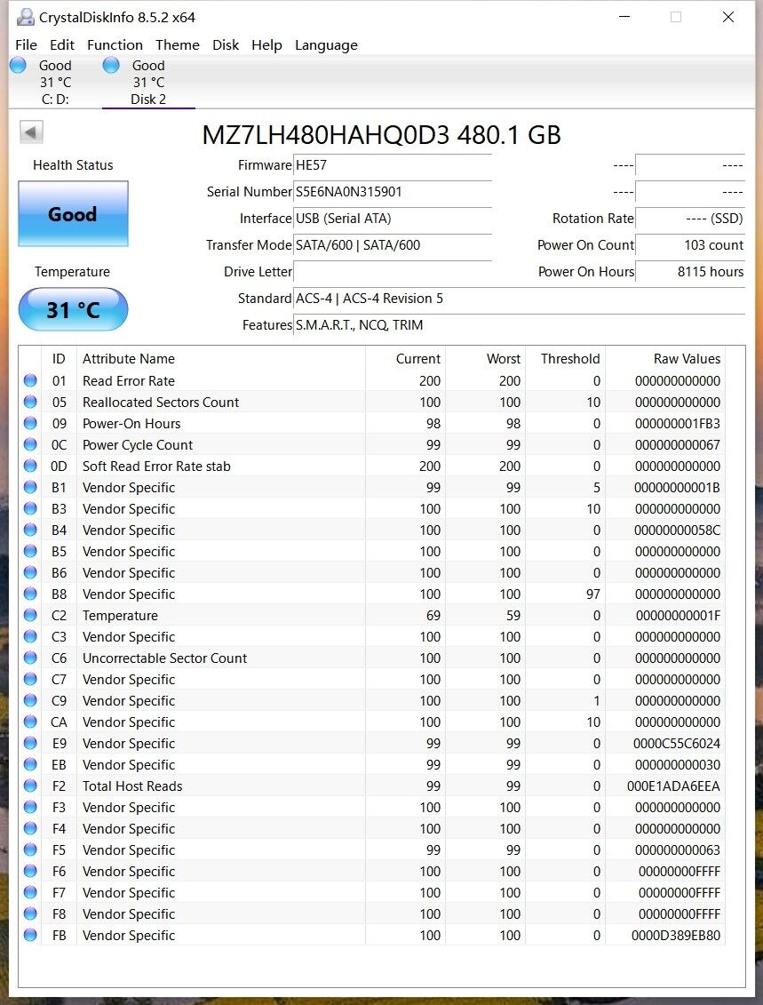 0GYD5H Dell MZ-7LH480A PM883 480GB SATA 6.0Gbps Read Intensive Solid State Drive