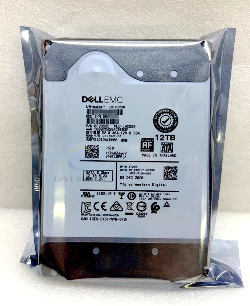 0T2YHT Dell HGST HUH721212ALE600 3.5'' 12TB SATA 7.2K 6Gbps Hard Drive 0F29595