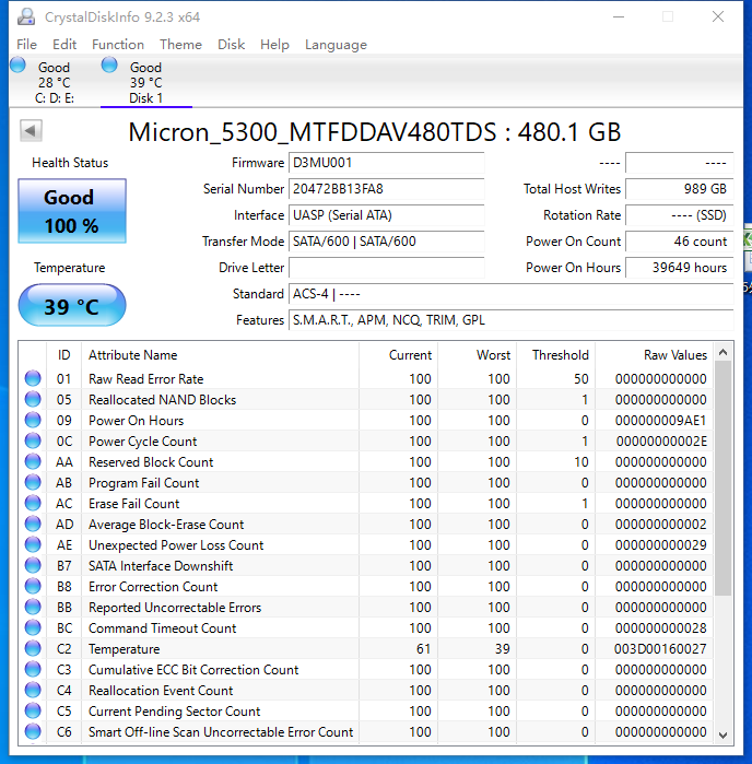 MICRON MTFDDAV480TDS 5300 PRO 480GB 2.5" M.2 SATA 6G 1AW1ZABYY Solid State Drive