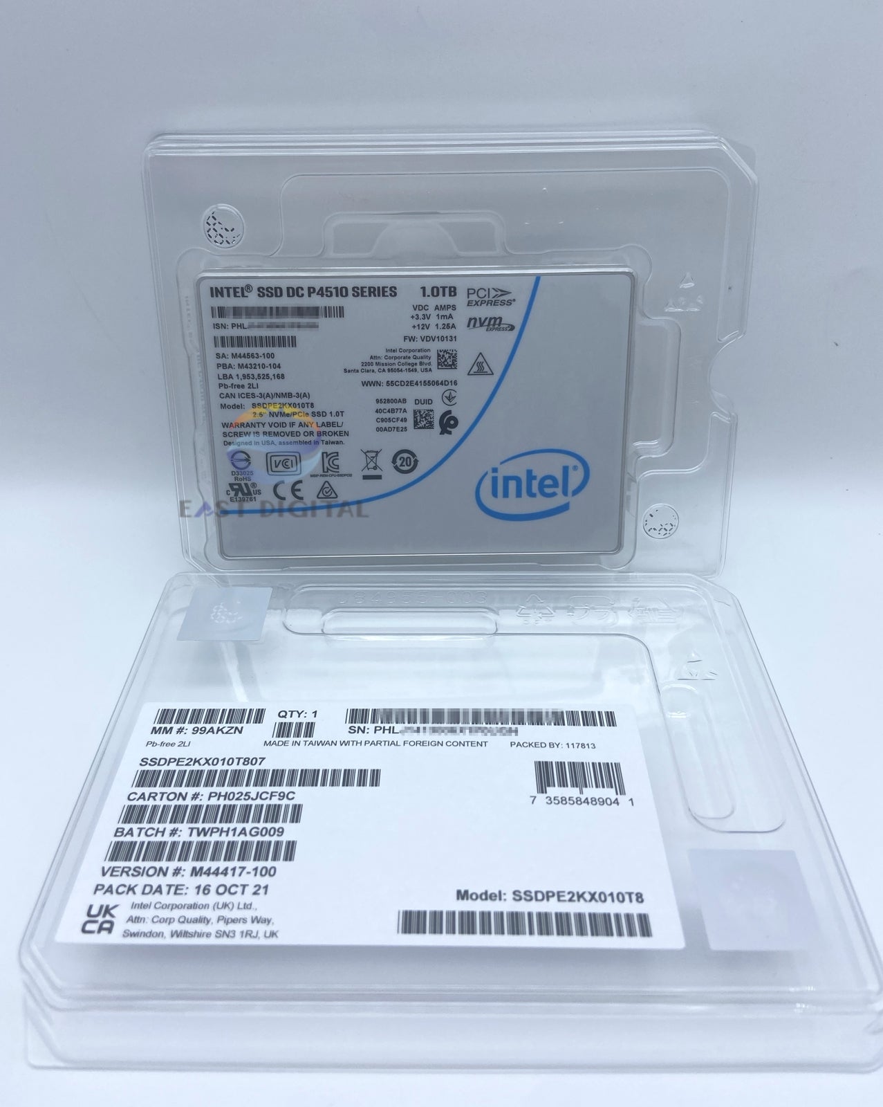 Intel DC P4510 1.0TB SSDPE2KX010T8 Pcle NVMe 3.1 U.2 TLC 2.5" Solid State Drive