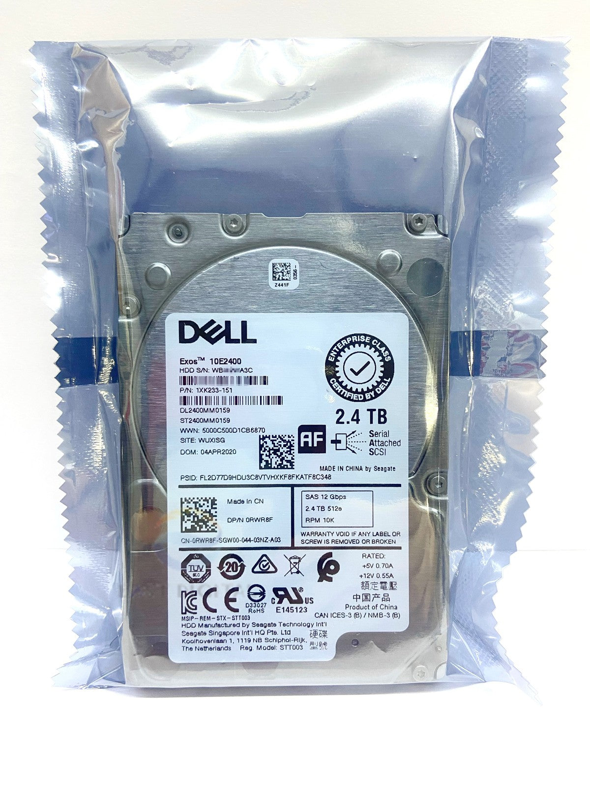 0RWR8F Dell ST2400MM0159 2.4TB 401-ABHQ 2.5" 10K 512e SAS 12Gb HDD For R640 R740