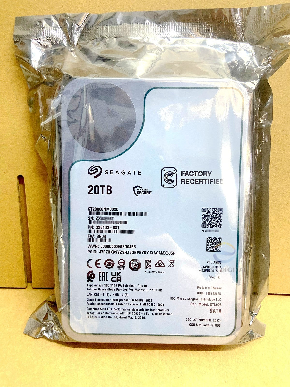 ST20000NM002C Seagate Exos 20TB 3.5" 7.2K 6Gb/s SATA 256MB Hard Drive