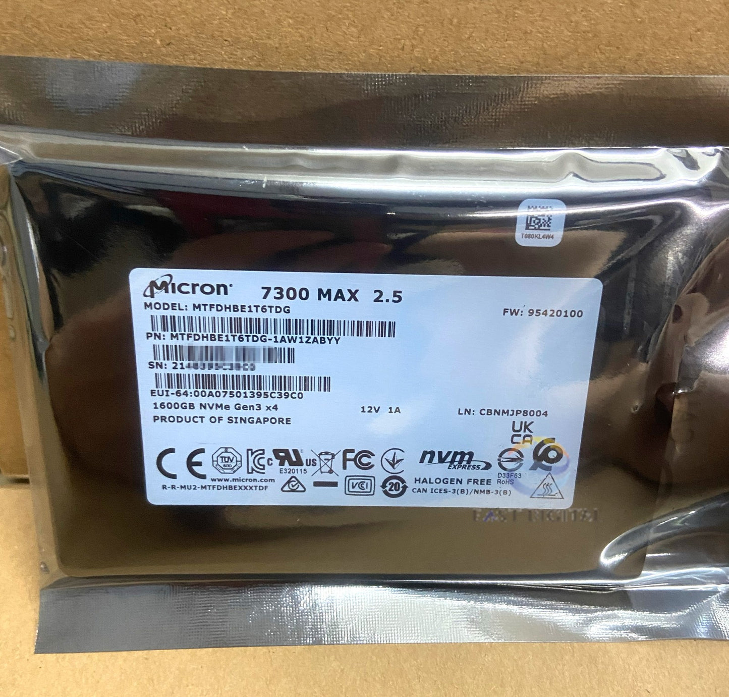 Micron 7300 MAX MTFDHBE1T6TDG 1.6TB Pcle U.2 NVMe Gen3 x4 1AW1ZABYY SATA SSD