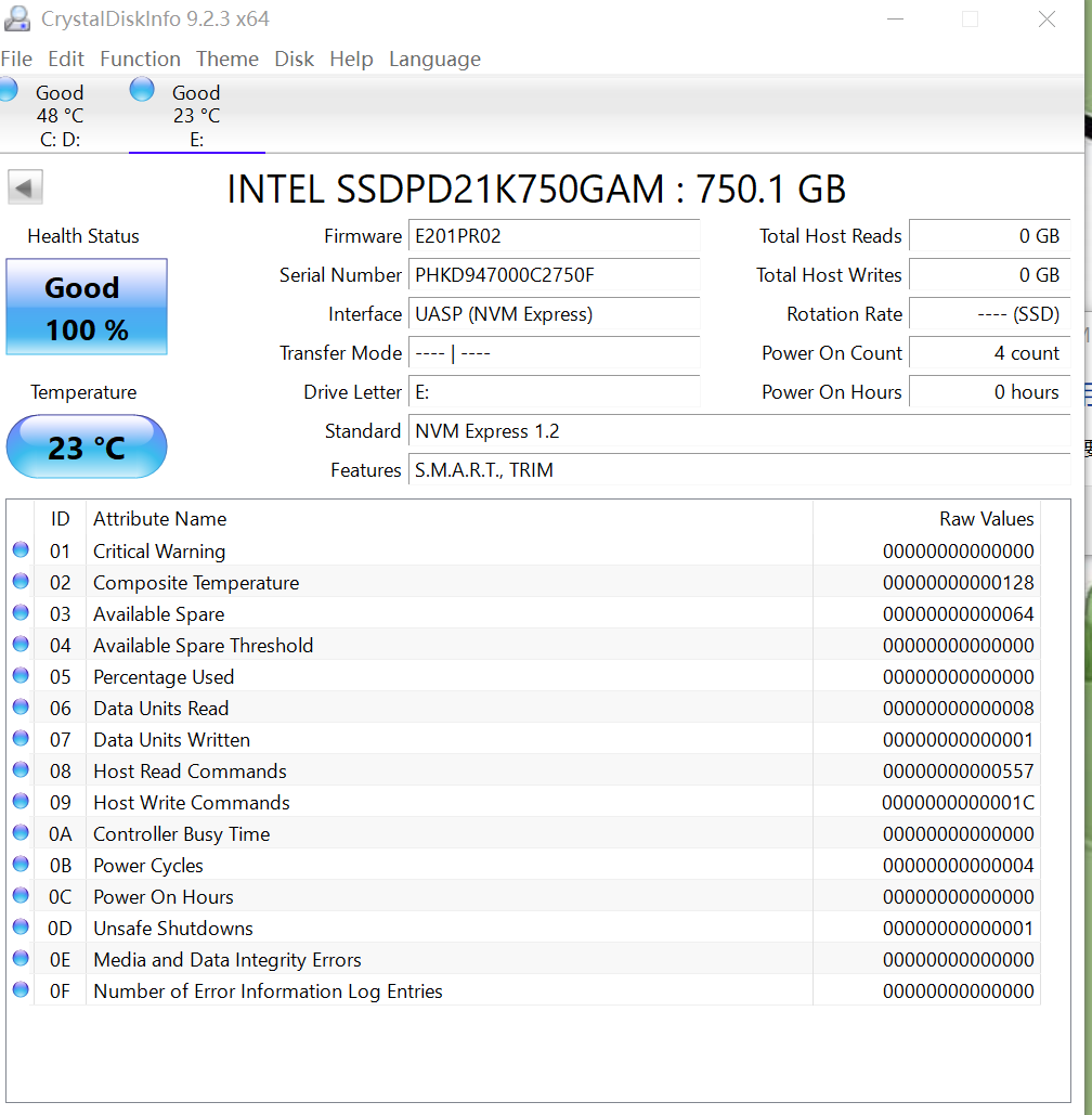 Intel Dell SSDPD21K750GAM D4800X 750GB 2.5" PCIe 3.0 NVMe,U.2 Solid State Drive