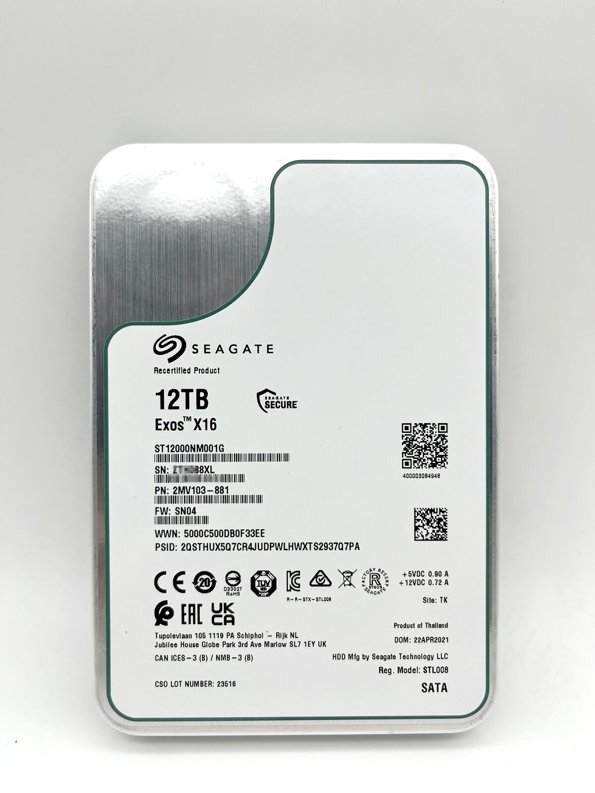 ST12000NM001G Seagate Exos 12TB 3.5 X16 256M Enterprise Internal SATA Hard Drive