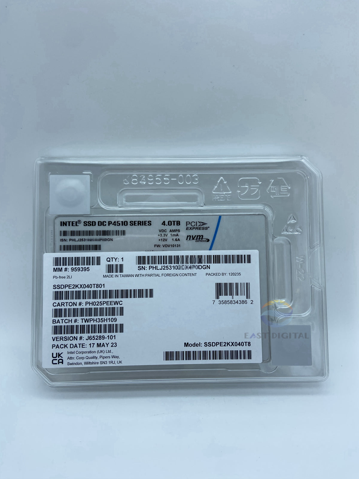 Intel DC P4510 Series 4.0TB 2.5" SSDPE2KX040T801 Pcle NVMe 3.1 U.2 TLC SSD NEW
