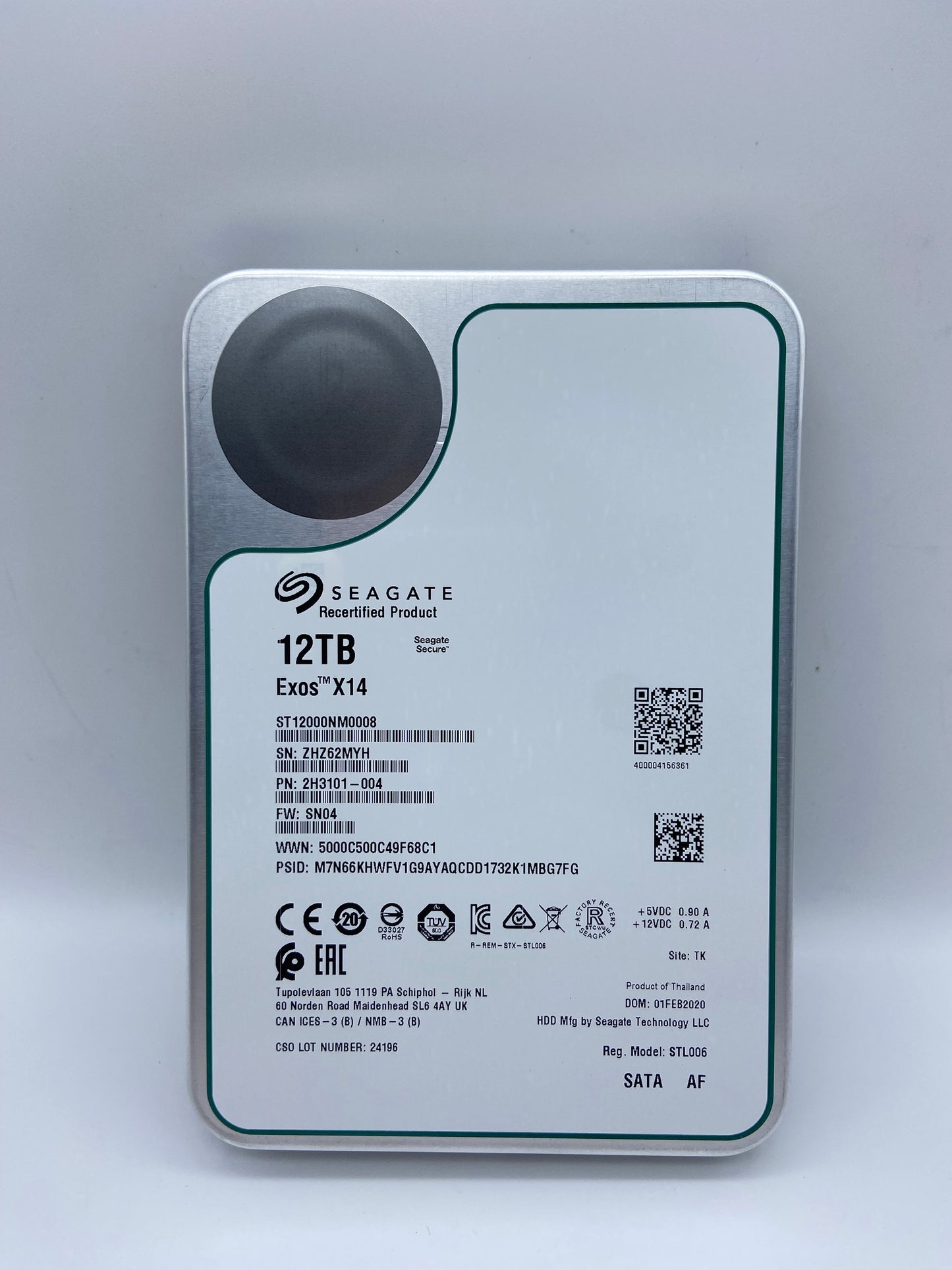 Seagate 12TB ST12000NM0008 Exos X14 6Gb/s 256MB SATA 3.5" Enterprise Hard Drive