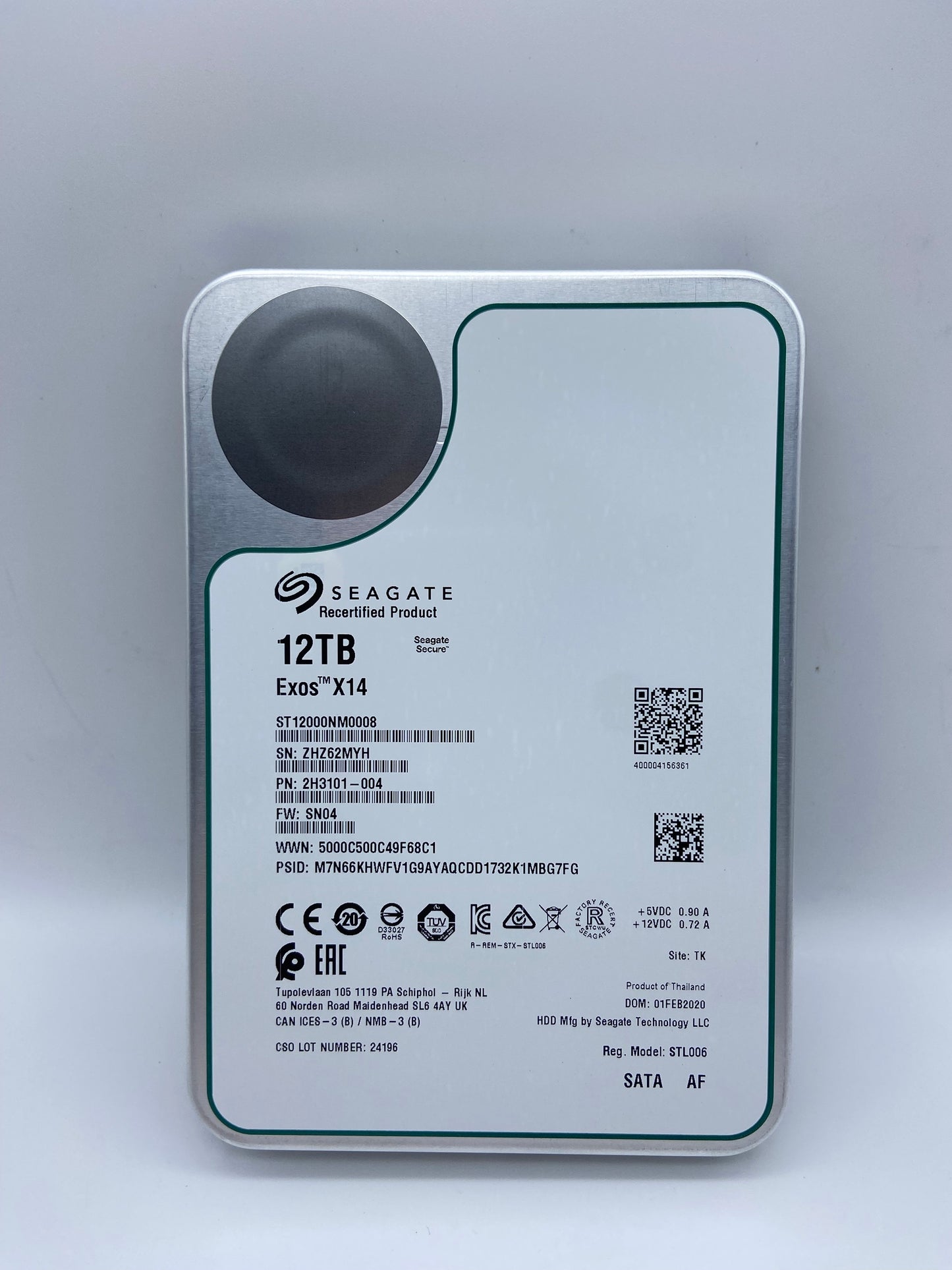 Seagate 12TB ST12000NM0008  Exos X14 6Gb/s 256MB SATA 3.5" Enterprise Hard Drive