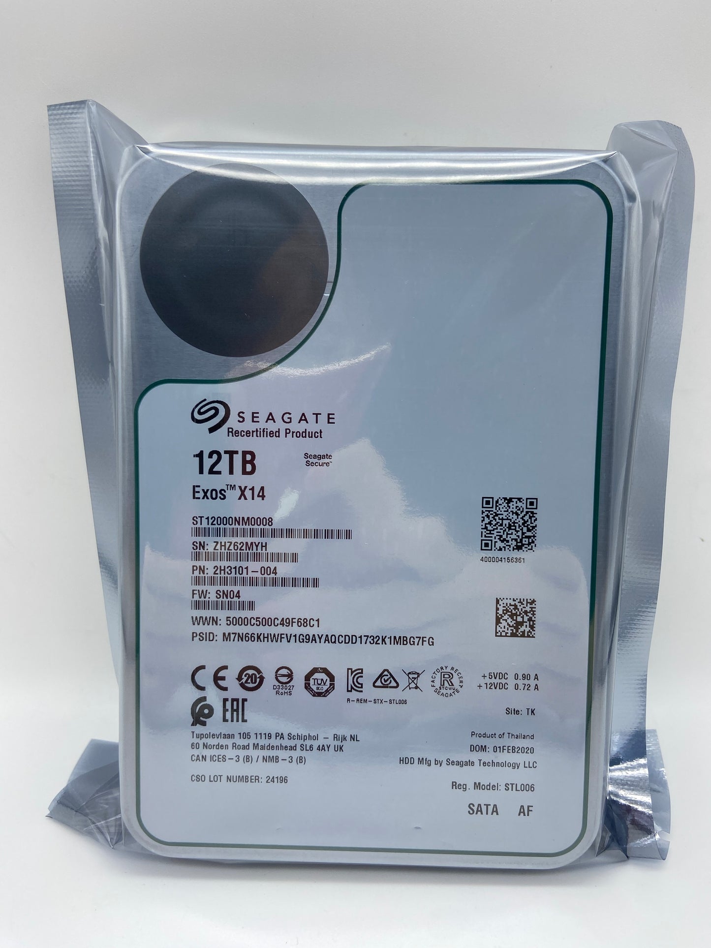 Seagate 12TB ST12000NM0008 Exos X14 6Gb/s 256MB SATA 3.5" Enterprise Hard Drive