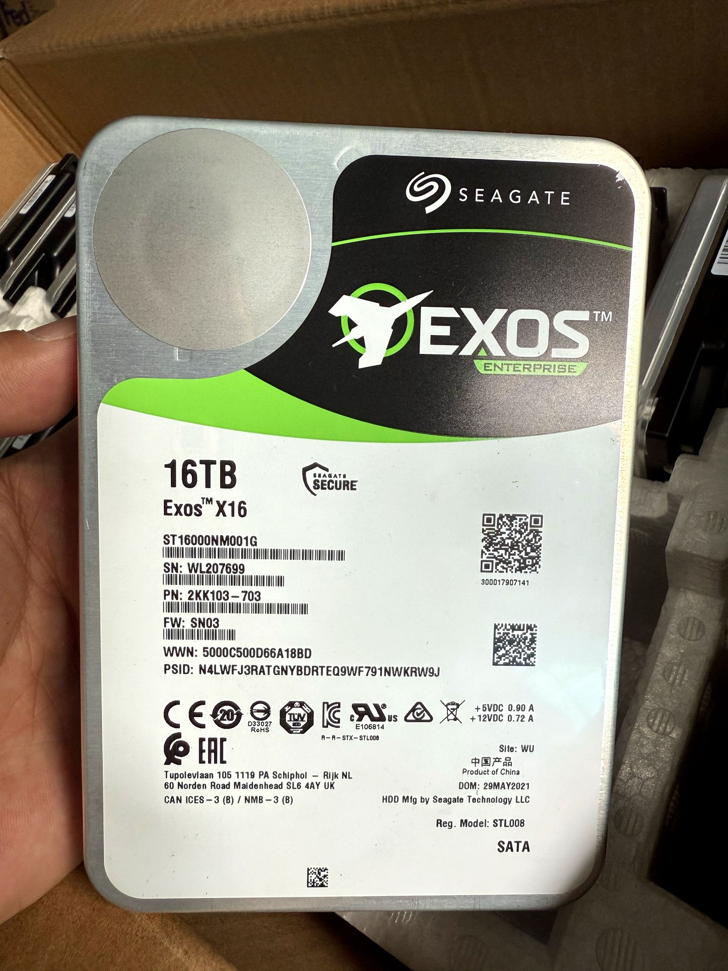 Seagate 16TB ST16000NM001G Exos X16 512e 6Gb 3.5 SATA  Enterprise Hard Drive