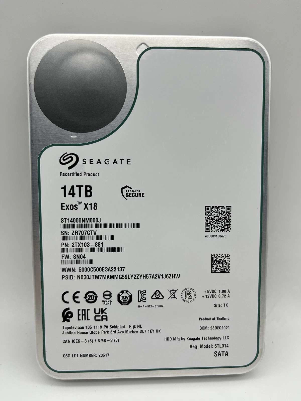 Seagate Exos 14TB ST14000NM000J 3.5 X18 256M Enterprise Internal SATA Hard Drive