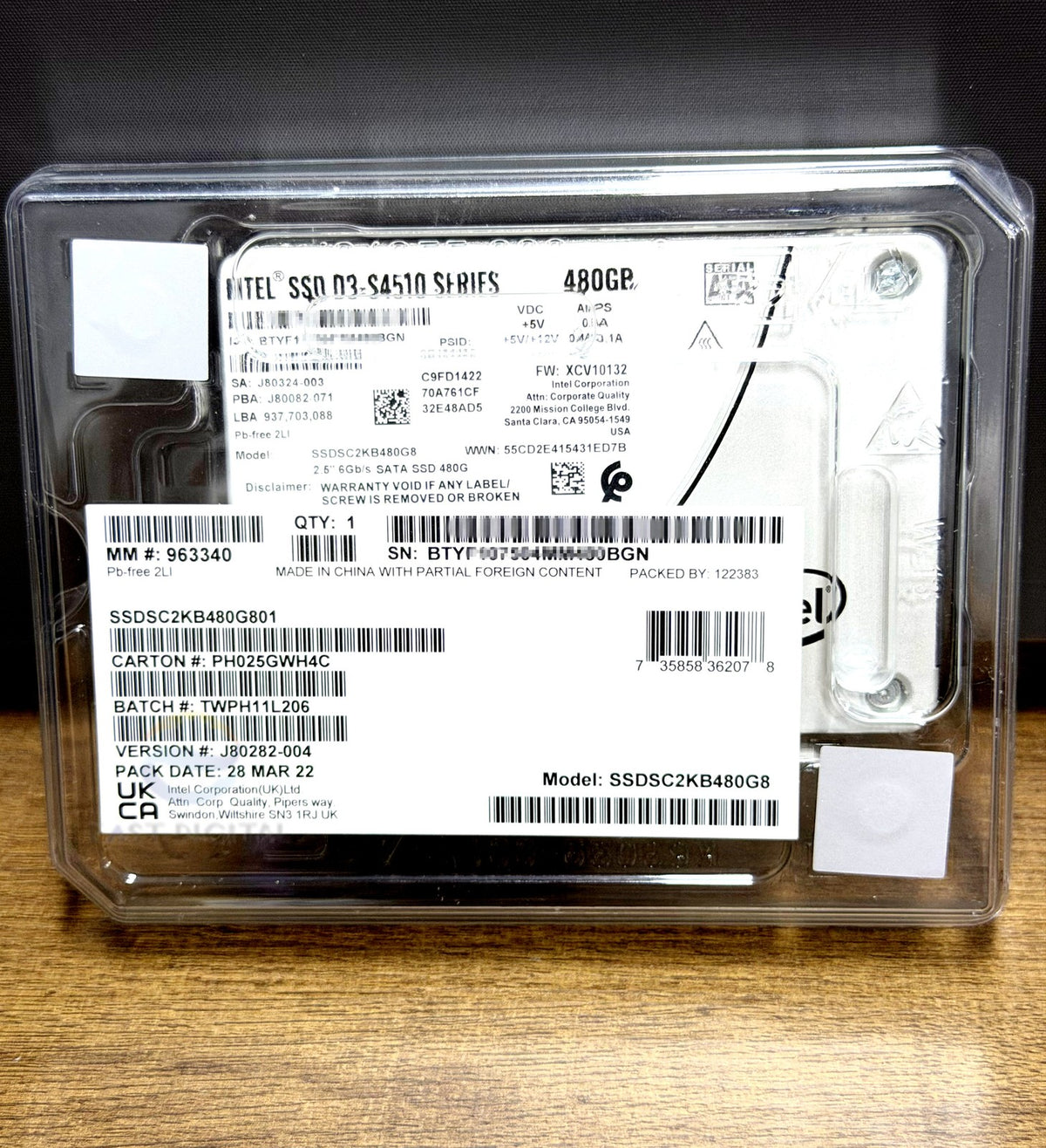 Intel SSDSC2KB480G8 D3-S4510 Series 480GB 2.5'' SATA 6Gb/s Enterprise SSD New