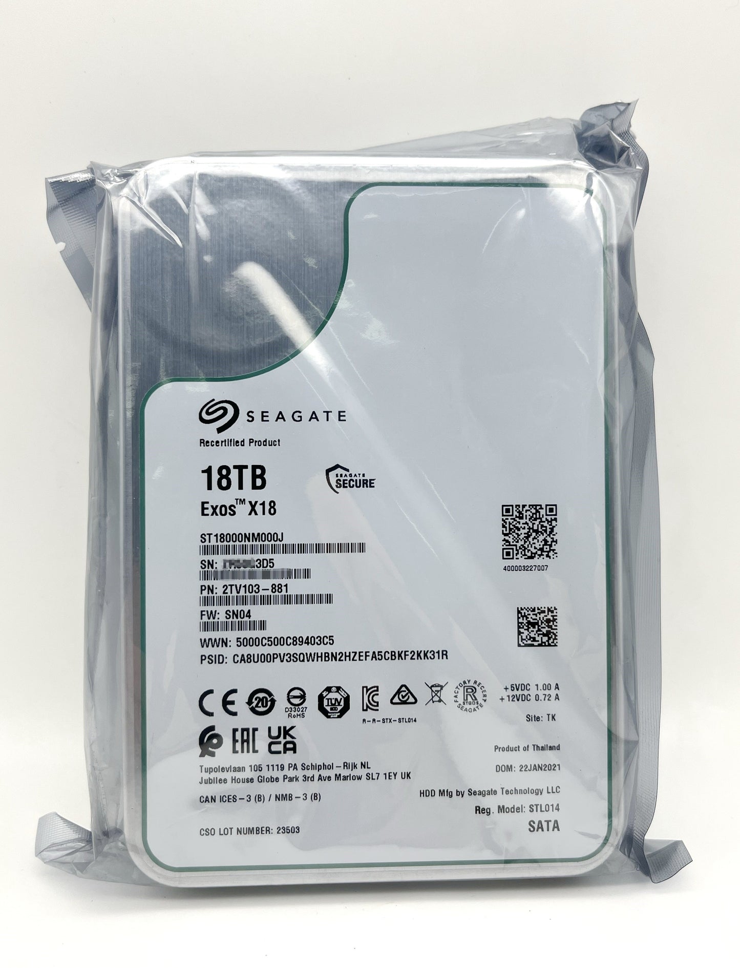 Seagate Exos 18TB ST18000NM000J X18 512e 4Kn 3.5 Enterprise SATA Hard Drive