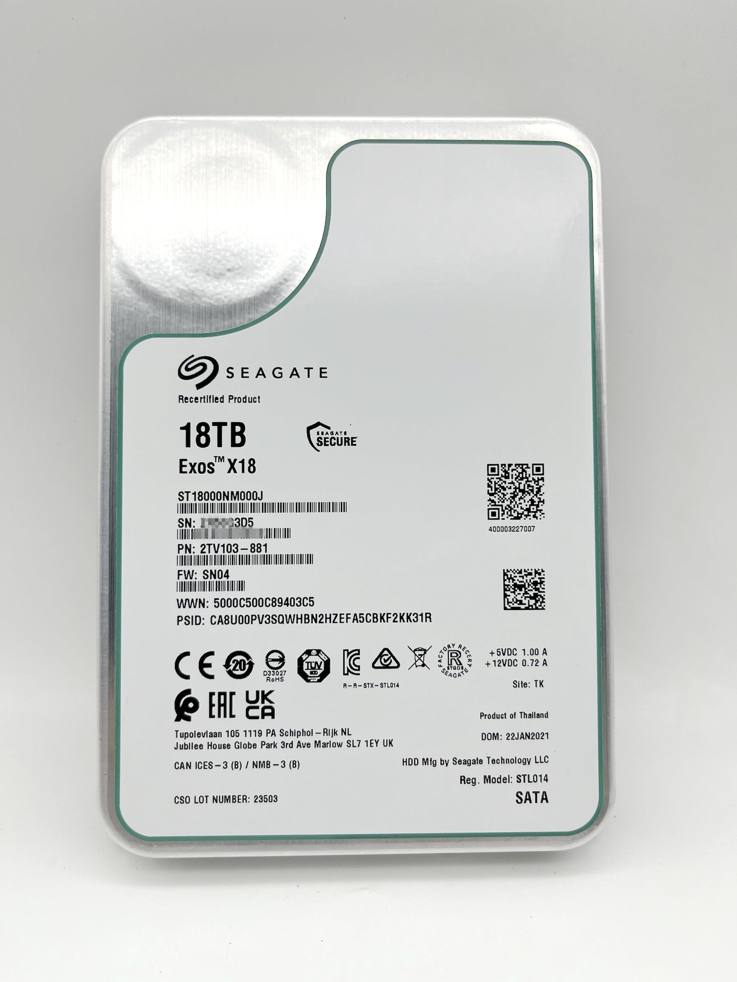 Seagate Exos 18TB ST18000NM000J X18 512e 4Kn 3.5 Enterprise SATA Hard Drive
