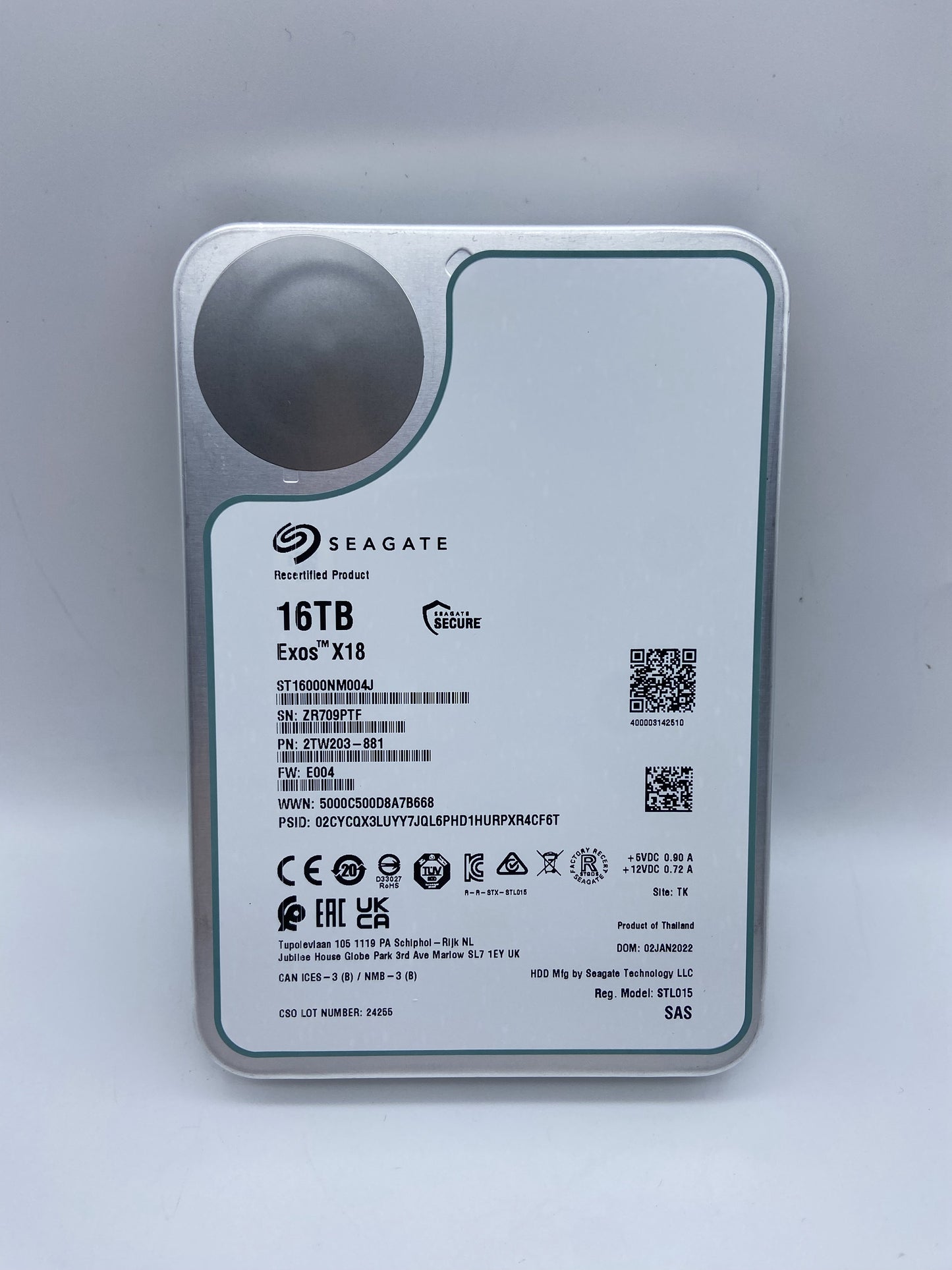 Seagate ST16000NM004J Exos X18 16TB SAS 12Gb/s Enterprise 7.2K 256MB Hard Drive