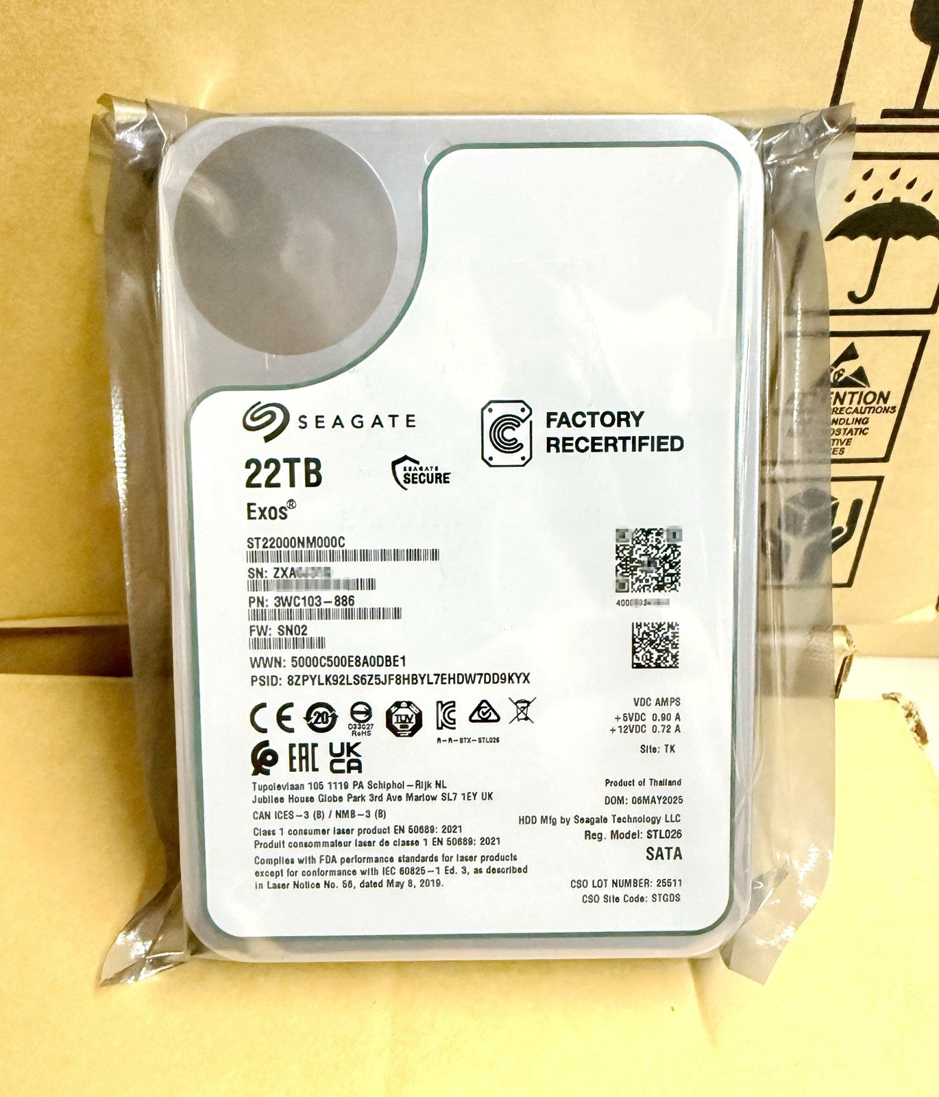 ST22000NM000C Seagate Exos 22TB 3.5" 512MB Internal CMR 7.2K 6Gb SATA Hard Drive
