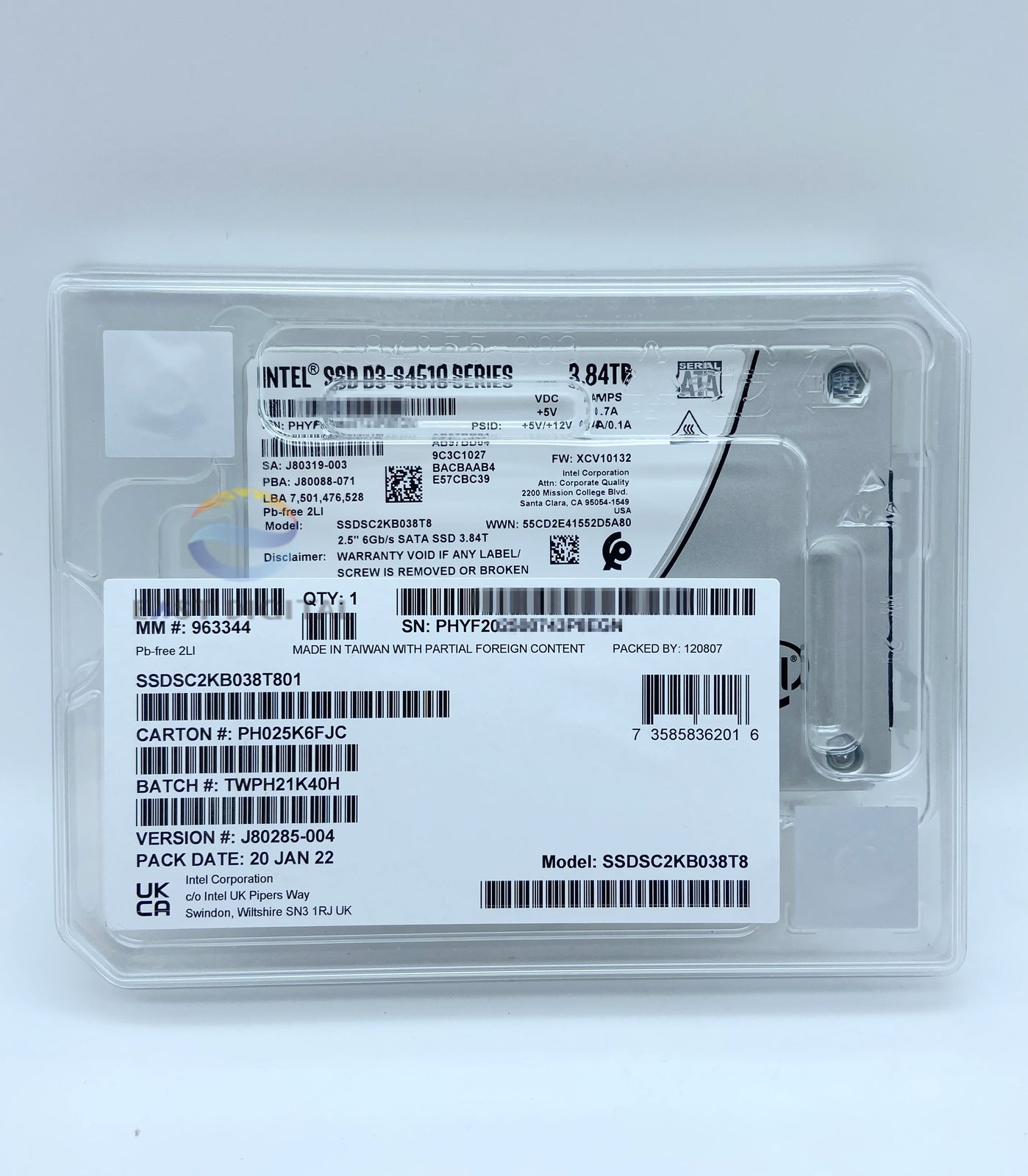 Intel SSDSC2KB038T801 D3-S4510 Series 3.84TB 6Gb/s SATA 3D2 7mm TLC 2.5" SSD New