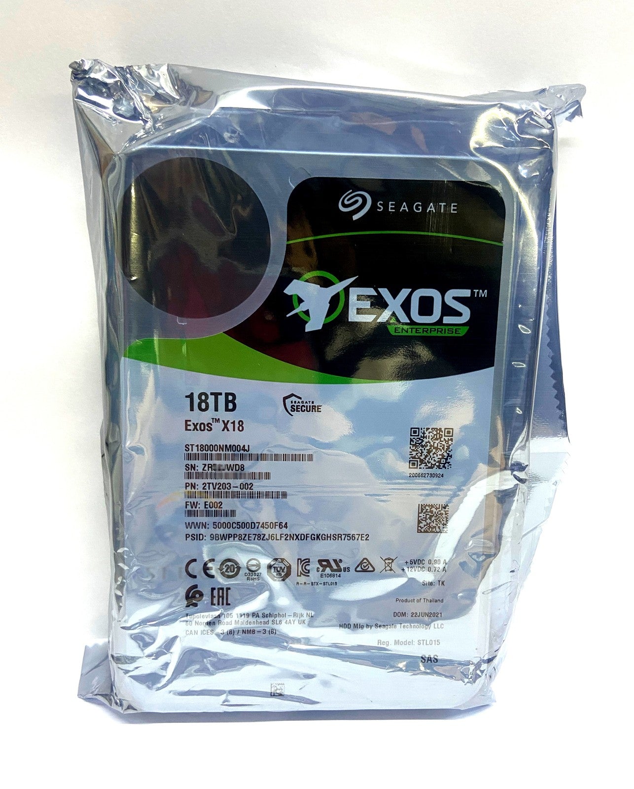 ST18000NM004J Seagate 18TB Exos X18 3.5" SAS 512e 4Kn 12Gb/s 256MB Hard Drive