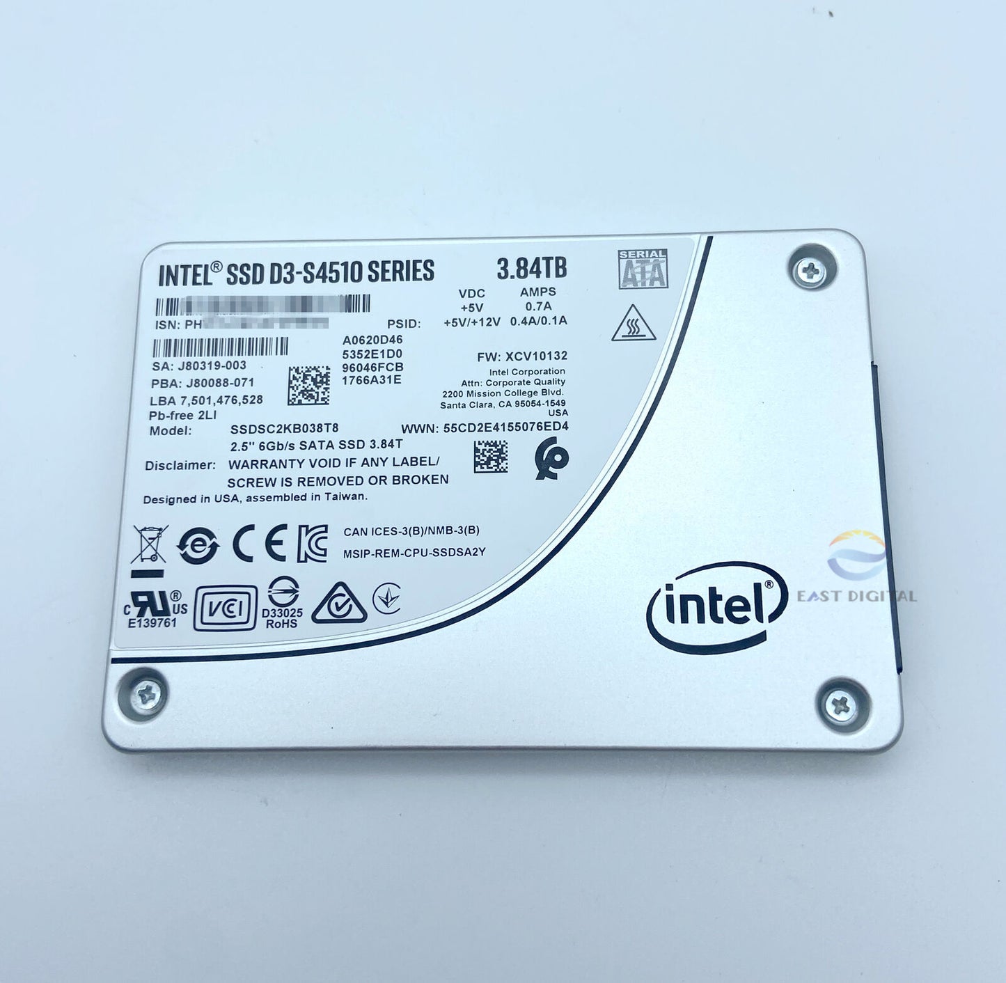 SSDSC2KB038T8 Intel D3-S4510 Series 3.84TB SATA 2.5" 6Gb/s Solid state drive