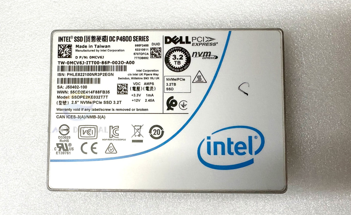Intel SSDPE2KE032T7T Dell MCV6J P4600 3.2TB 2.5" U.2 PCIe 3.0 x4 NVMe SSD