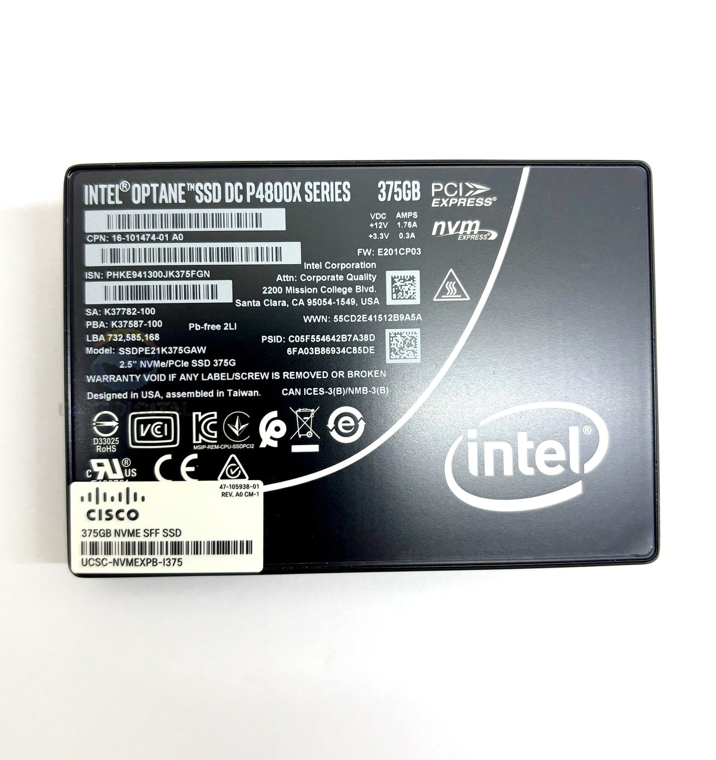 Intel SSDPE21K375GAW P4800X 375GB 2.5" U.2 NVMe Enterprise Solid State Drive