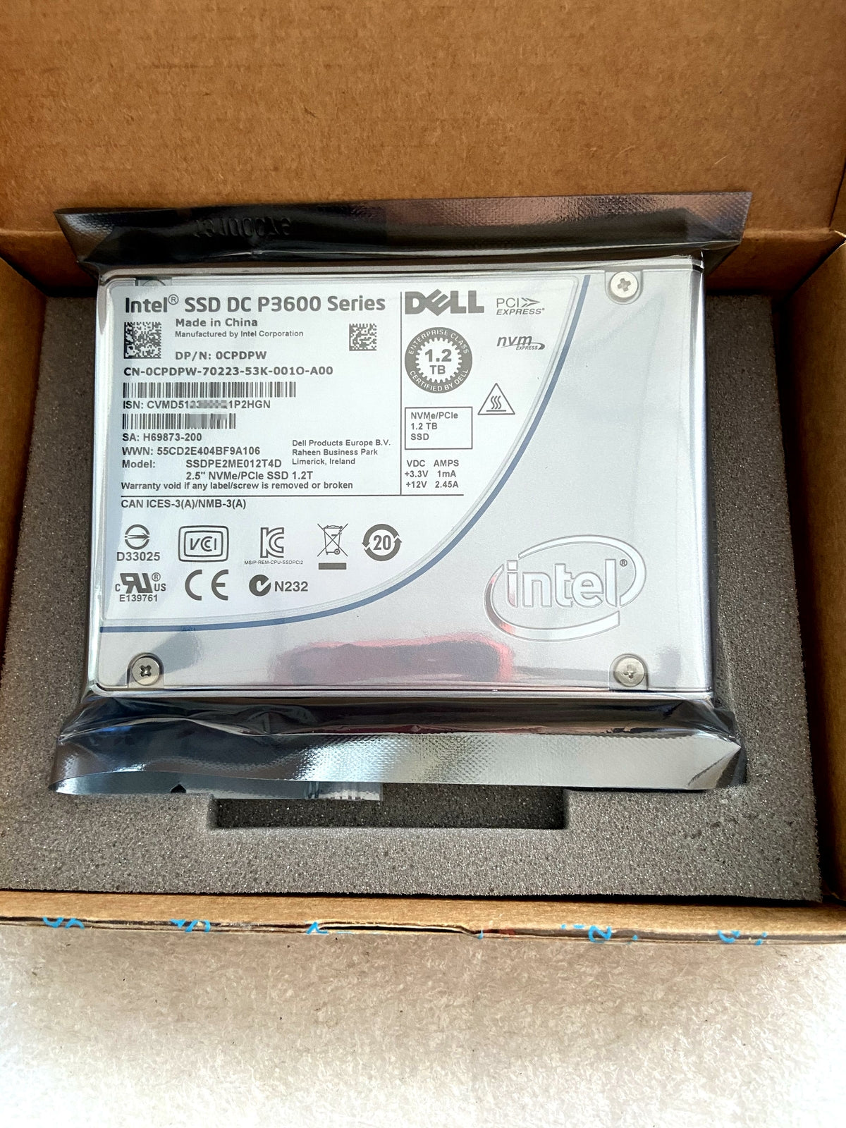 Intel Dell SSDPE2ME012T4DE 0CPDPW P3600 Series 1.2TB 2.5" PCIe 3.0 NVMe,U.2 SSD