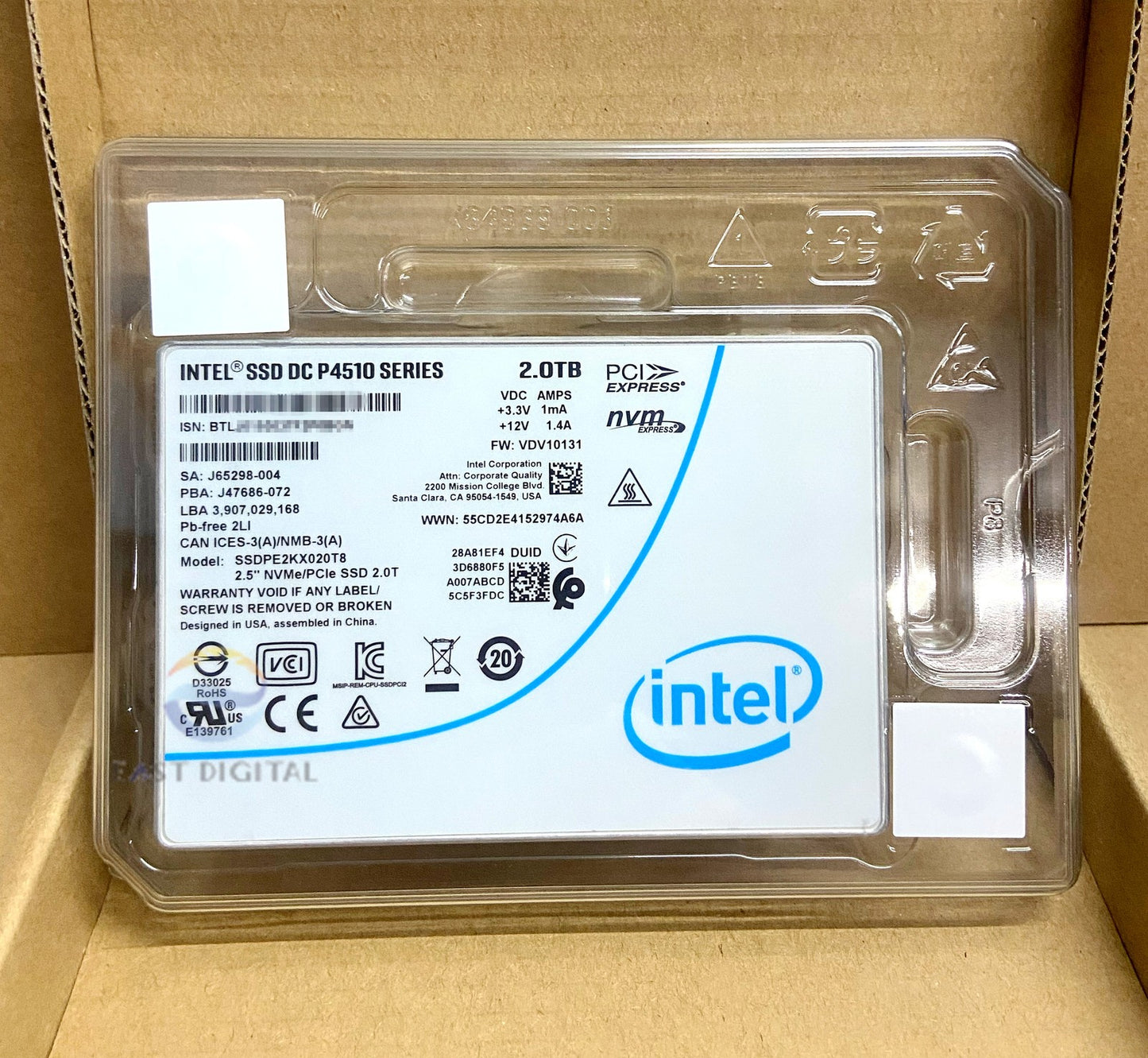 Intel DC P4510 2TB Pcle NVMe 3.1 U.2 SSDPE2KX020T8 2.5" Solid State Drive NEW