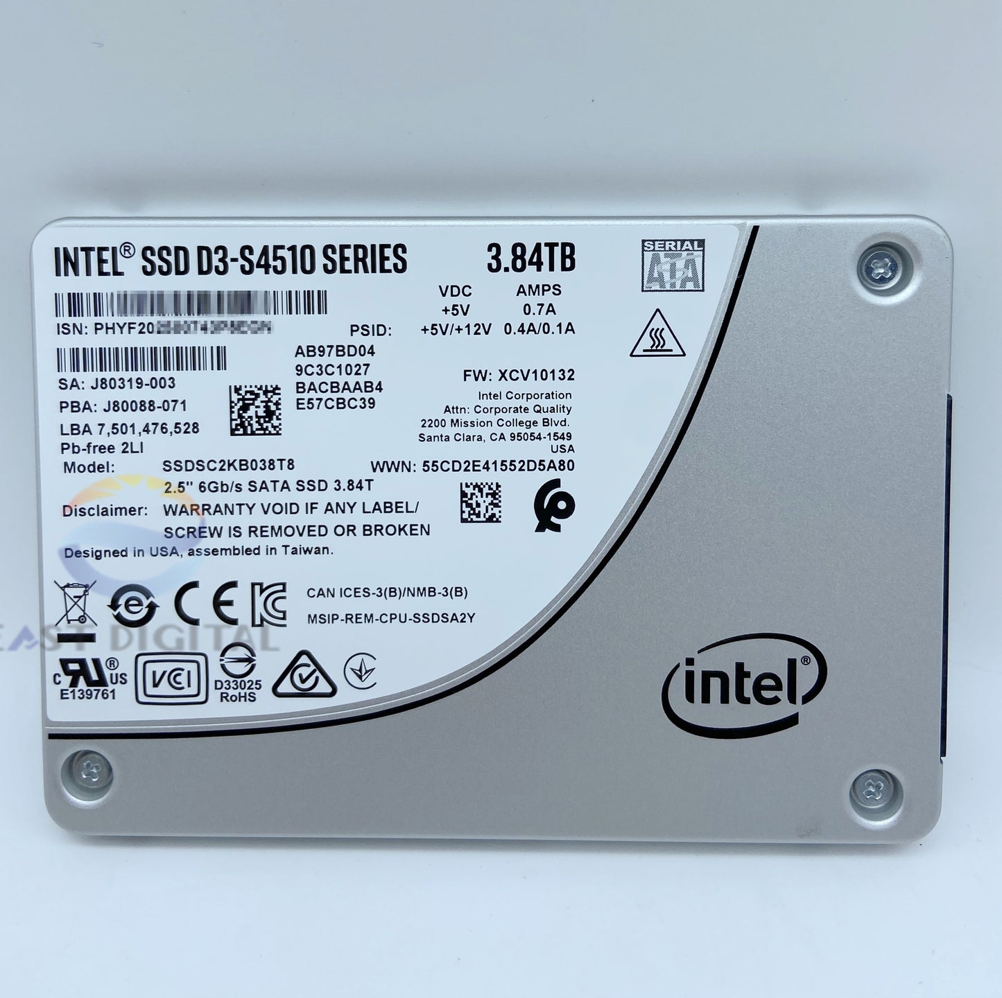 Intel SSDSC2KB038T801 D3-S4510 Series 3.84TB 6Gb/s SATA 3D2 7mm TLC 2.5" SSD New