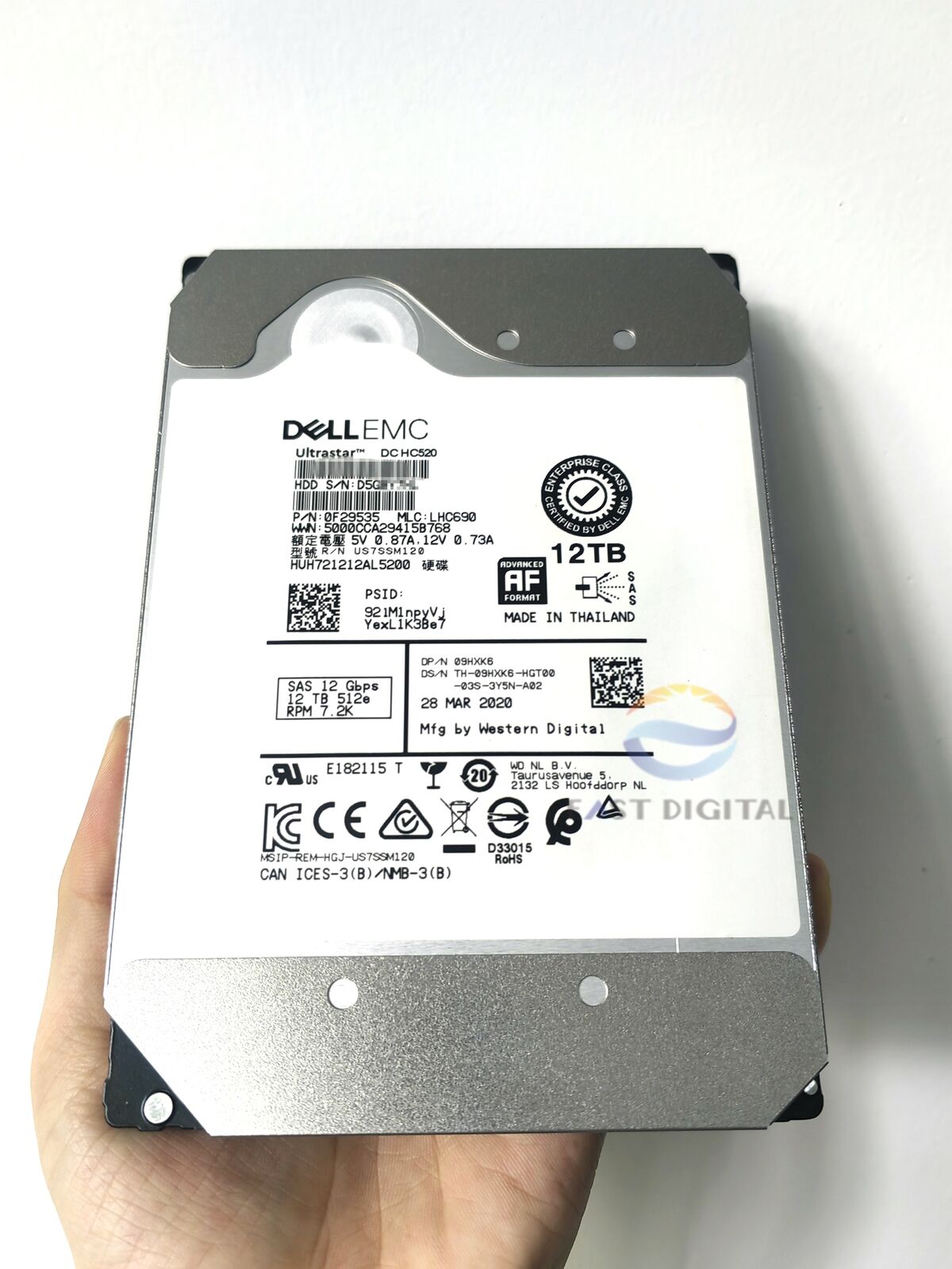 Dell 401-ABHX  09HXK6 12TB SAS HUH721212AL5200 7.2K 12Gbps 3.5'' 512e Hard Drive