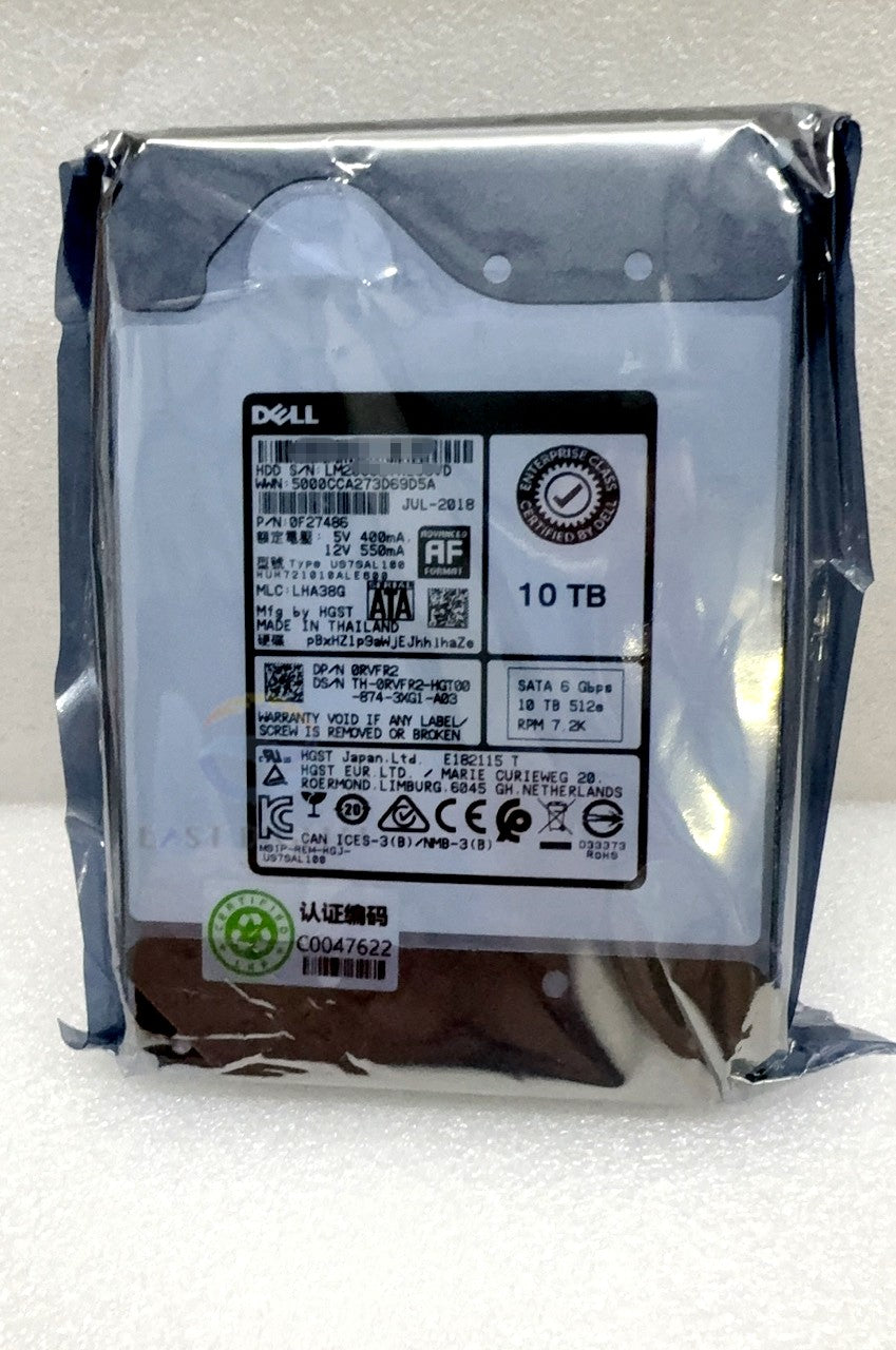 0RVFR2 Dell HGST HUH721010ALE600 3.5'' 10TB SATA 7.2K 6Gbps Hard Drive 0F27486
