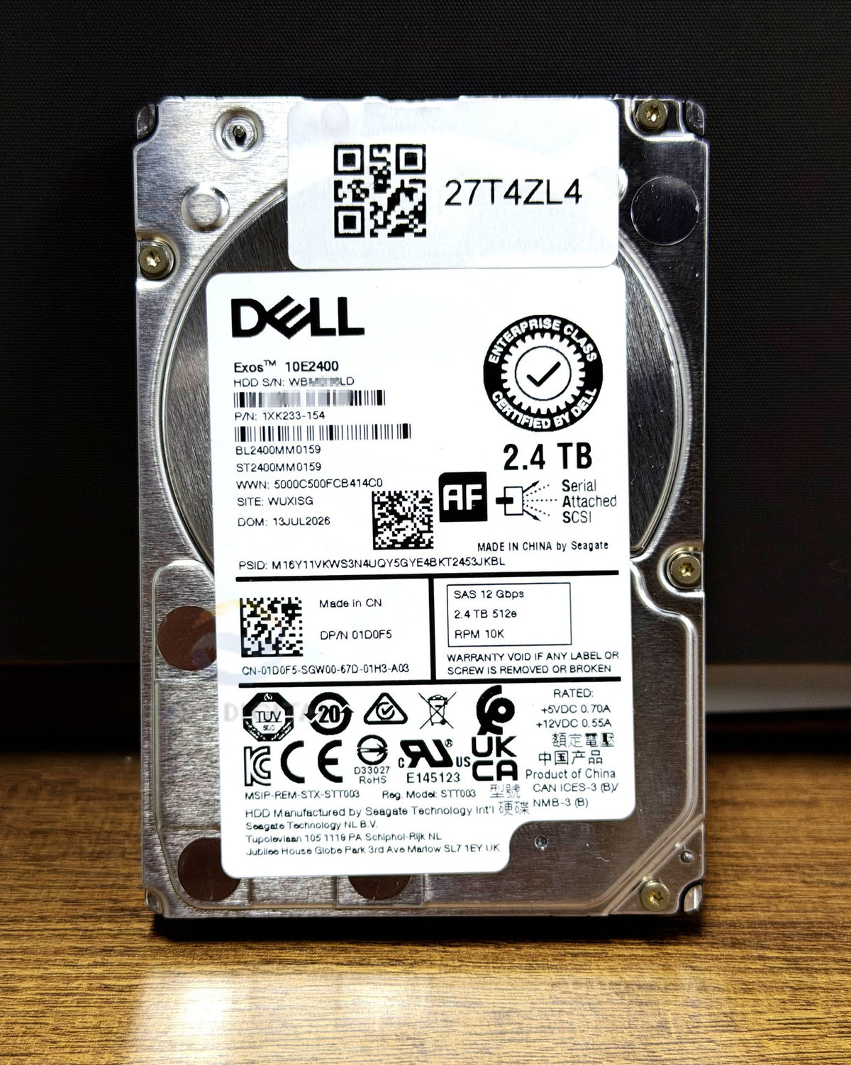 01D0F5 Dell ST2400MM0159 2.4TB 2.5" 10K 512e SAS 12Gb HDD For R640 R740 R650