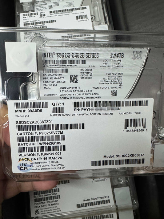 Intel SSD S4520 SSDSC2KB038TZ01 3.84TB 2.5" SATA3 6Gb/s Solid State Drive New