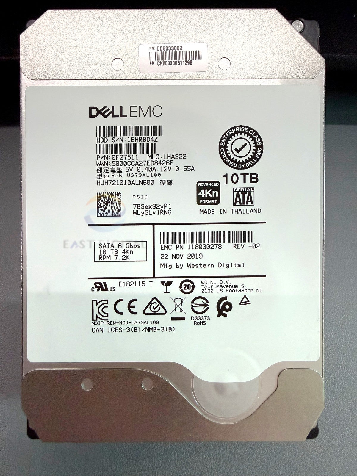 Dell HUH721010ALN600 10TB 0F27511 3.5" SATA 7.2K 6Gbps Hard Drive 118000278