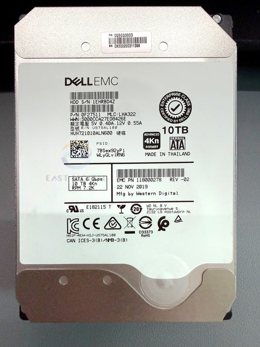 Dell HUH721010ALN600 10TB 0F27511 3.5" SATA 7.2K 6Gbps Hard Drive 118000278