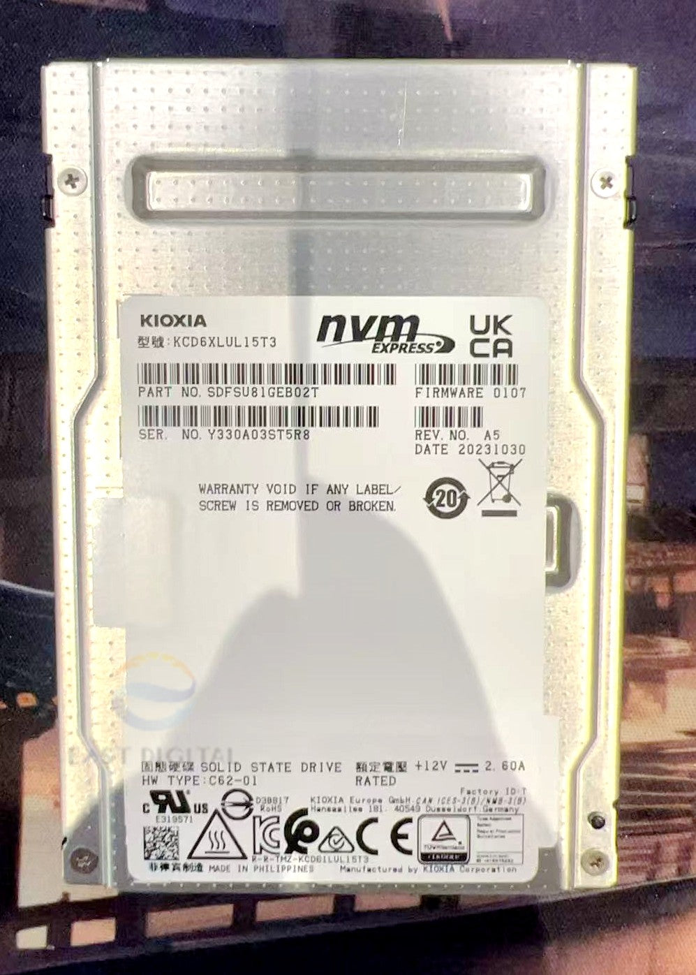 KCD6XLUL15T3 KIOXIA 15.36TB U.2 NVMe 2.5" PCIe Gen 4.0×4 1DWPD Solid State Drive