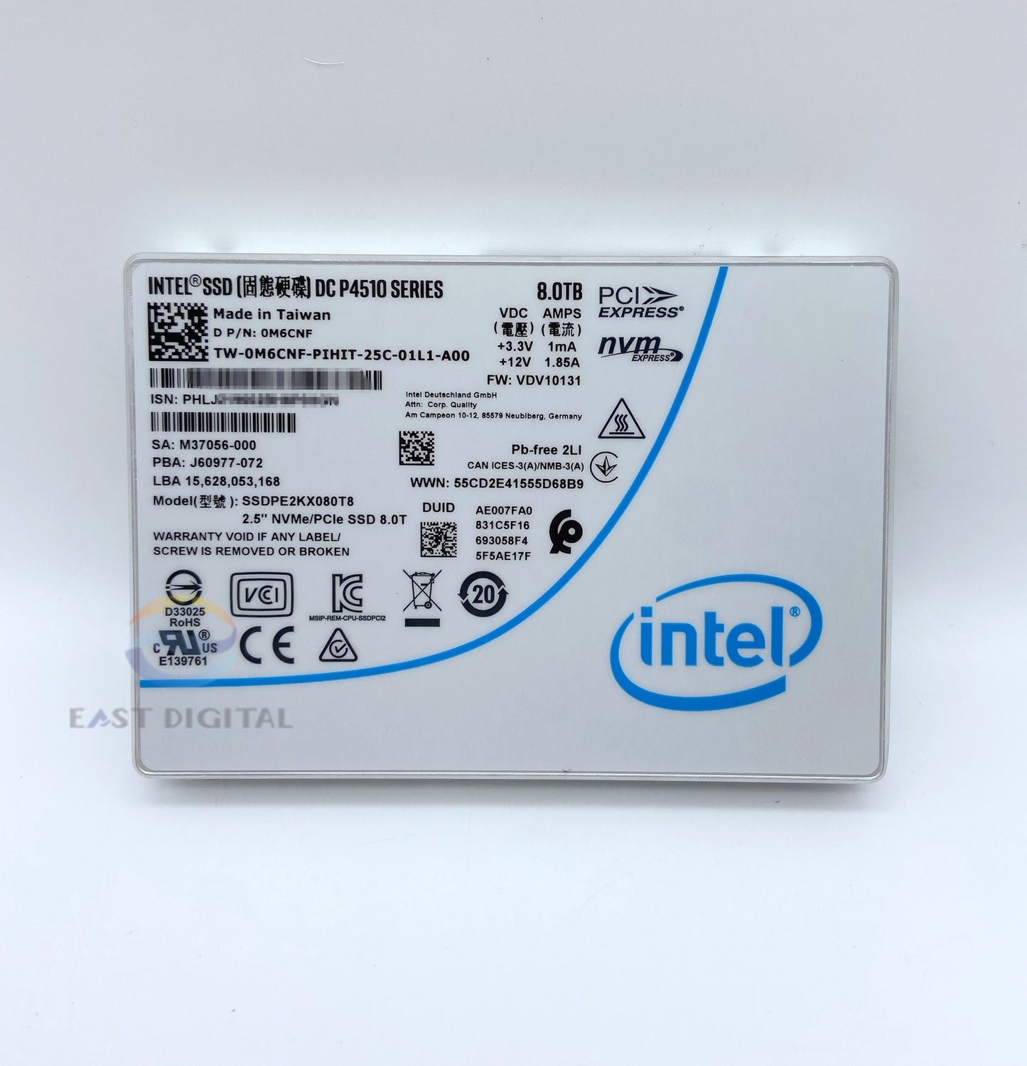 Intel DC P4510 Series 8TB SSDPE2KX080T851 0M6CNF 2.5" PCIe 3.1 NVMe U.2 SSD NEW