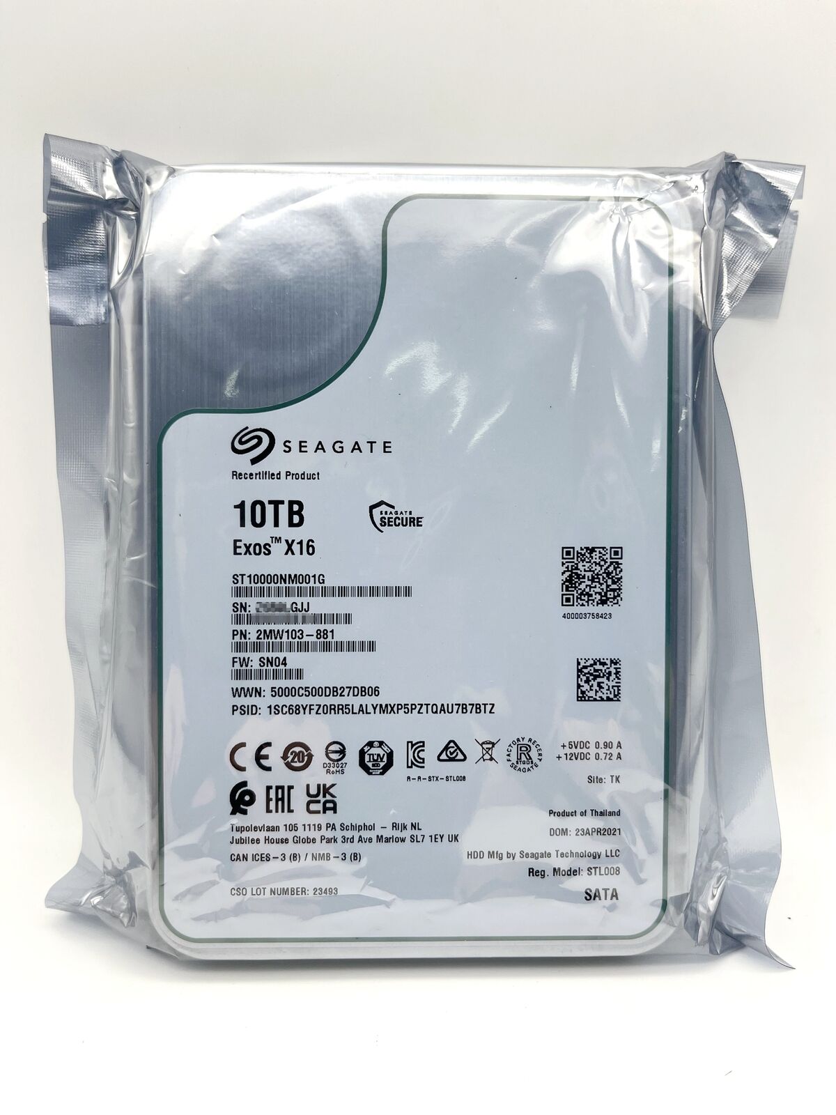 Seagate ST10000NM001G Exos X16 10TB Enterprise 3.5 SATA 256M Internal Hard Drive